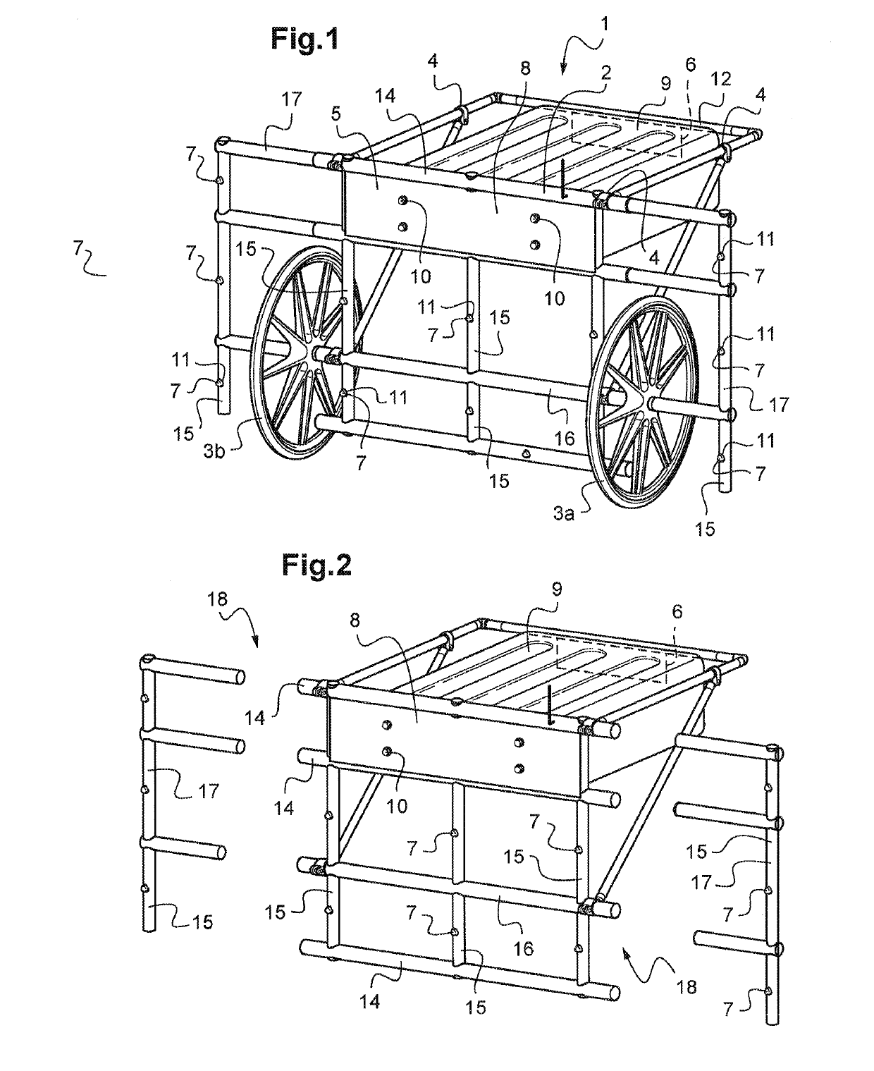 Modular carriage for recording magnetic terrain data in particular for the non-invasive inspection of pipelines or the same