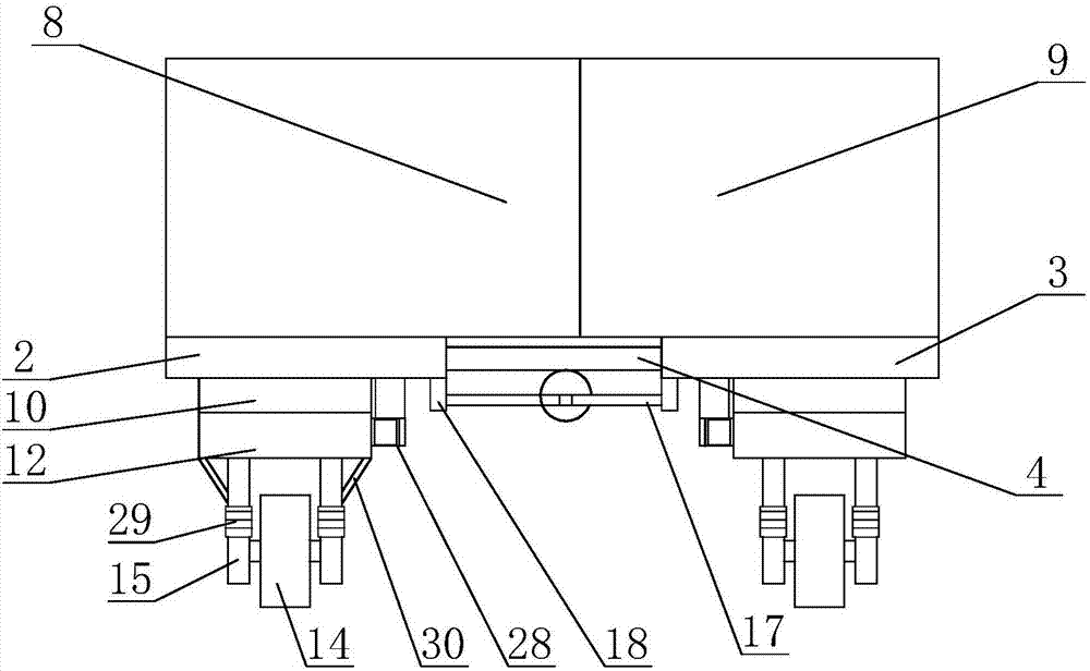 A transport vehicle with variable lateral wheelbase