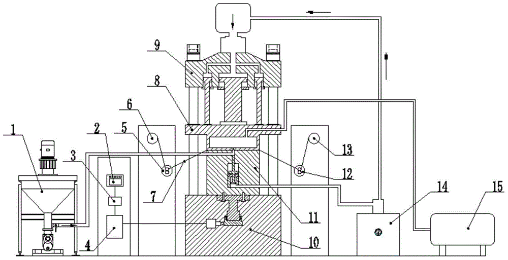 Downward-pushing magnetic material wet forming hydraulic machine and use method thereof