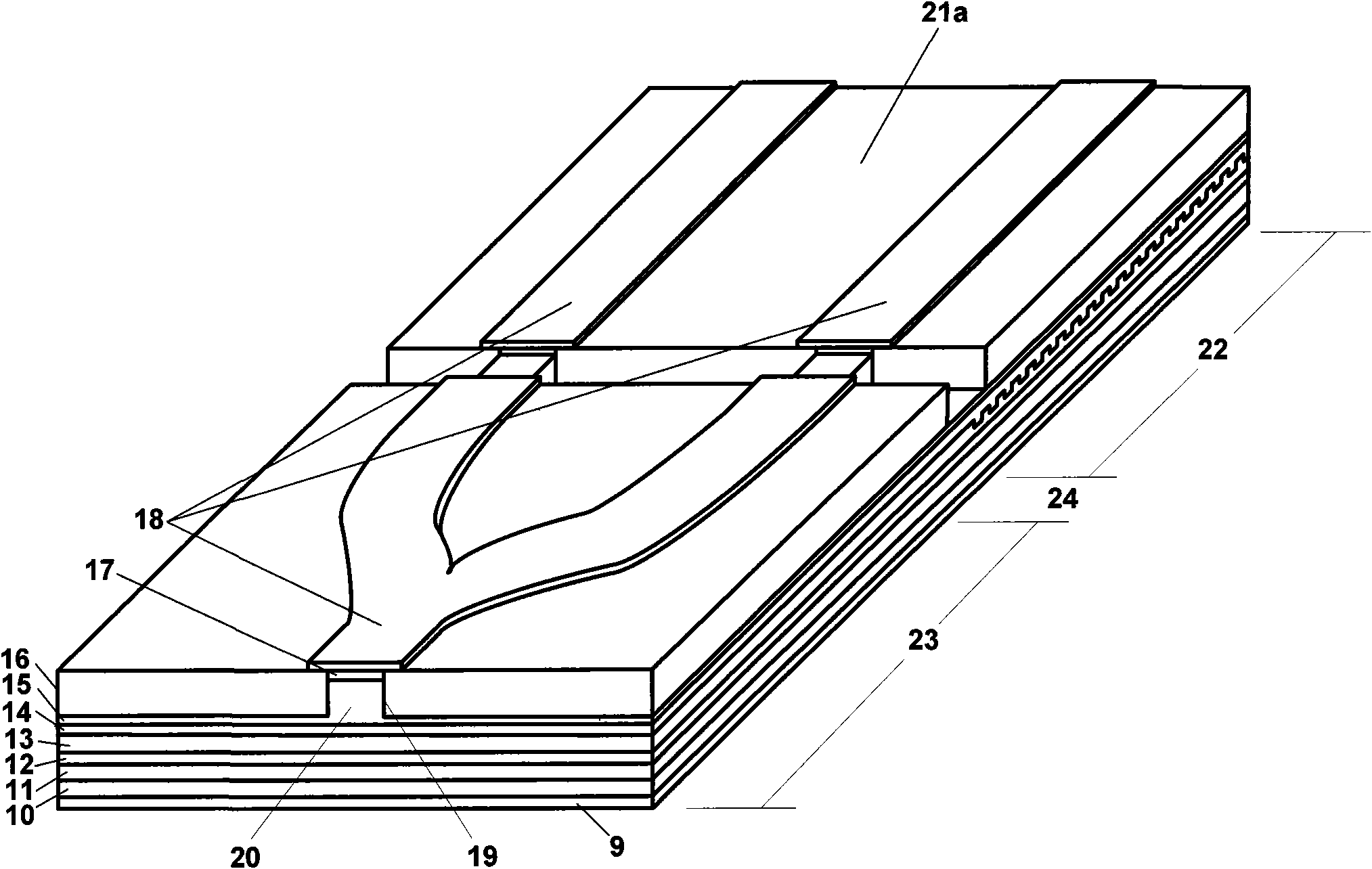 Integrated optoelectronic device based on sideband injection locking and used for generating high-frequency microwaves