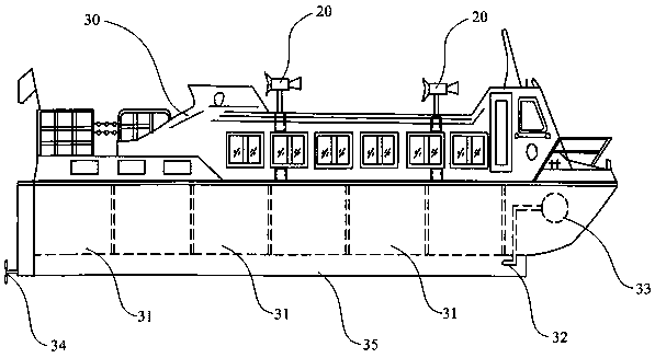 Full-air-to-electric-energy driven metal air cushion jet recovery ship structure and power generation device