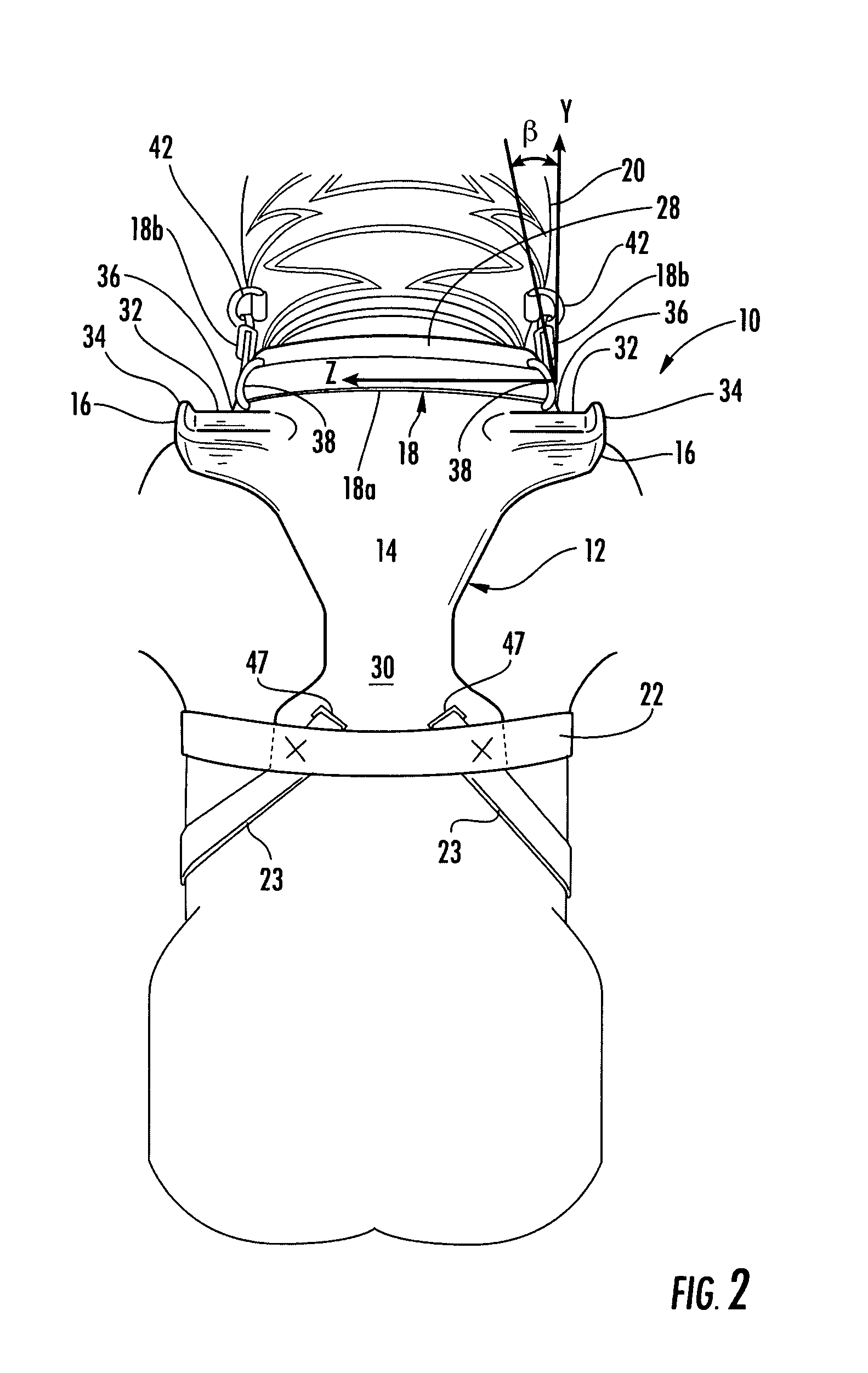 Head restraint device having a support member with back and shoulder portions