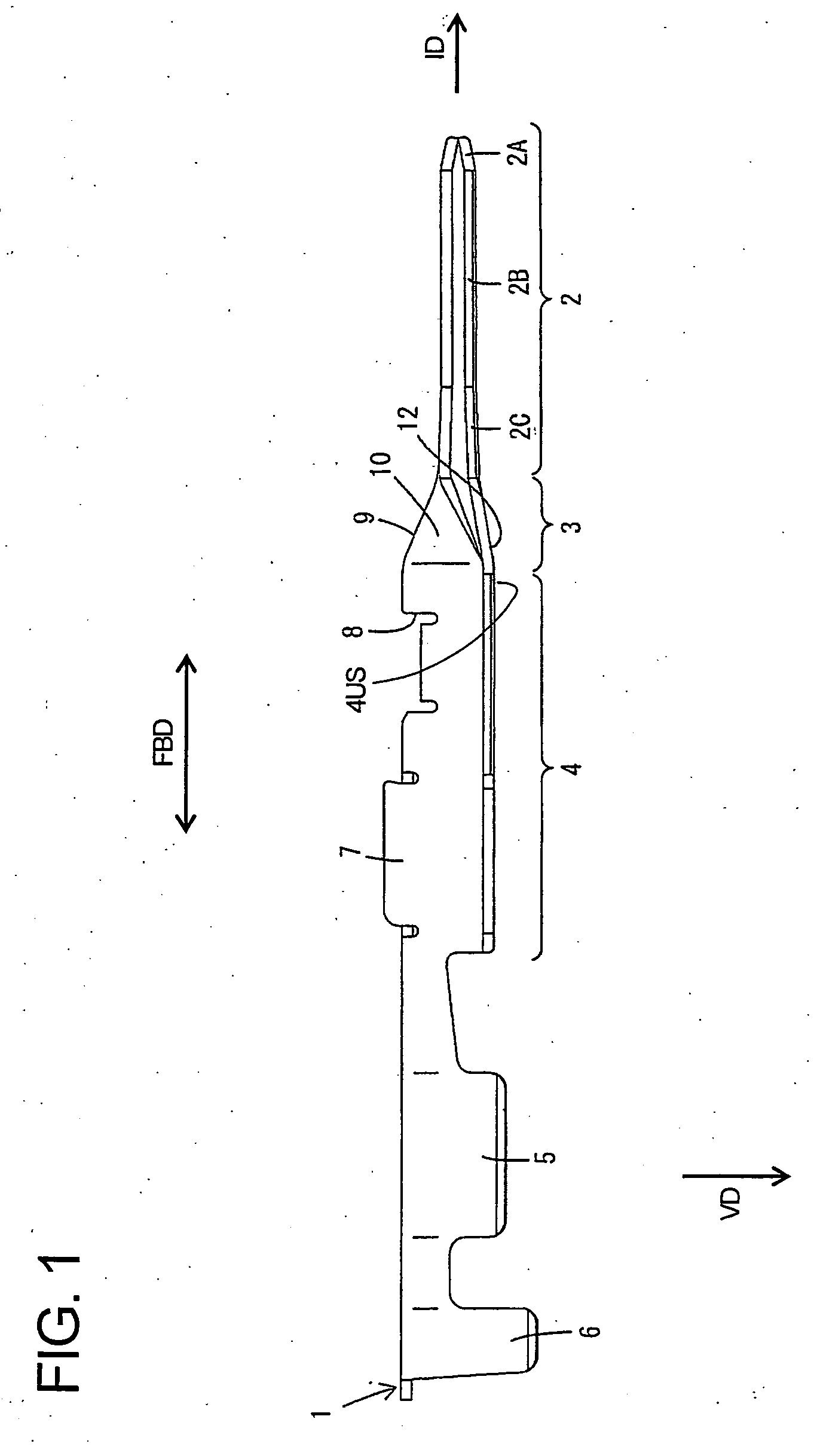 Male terminal fitting and blank therefor