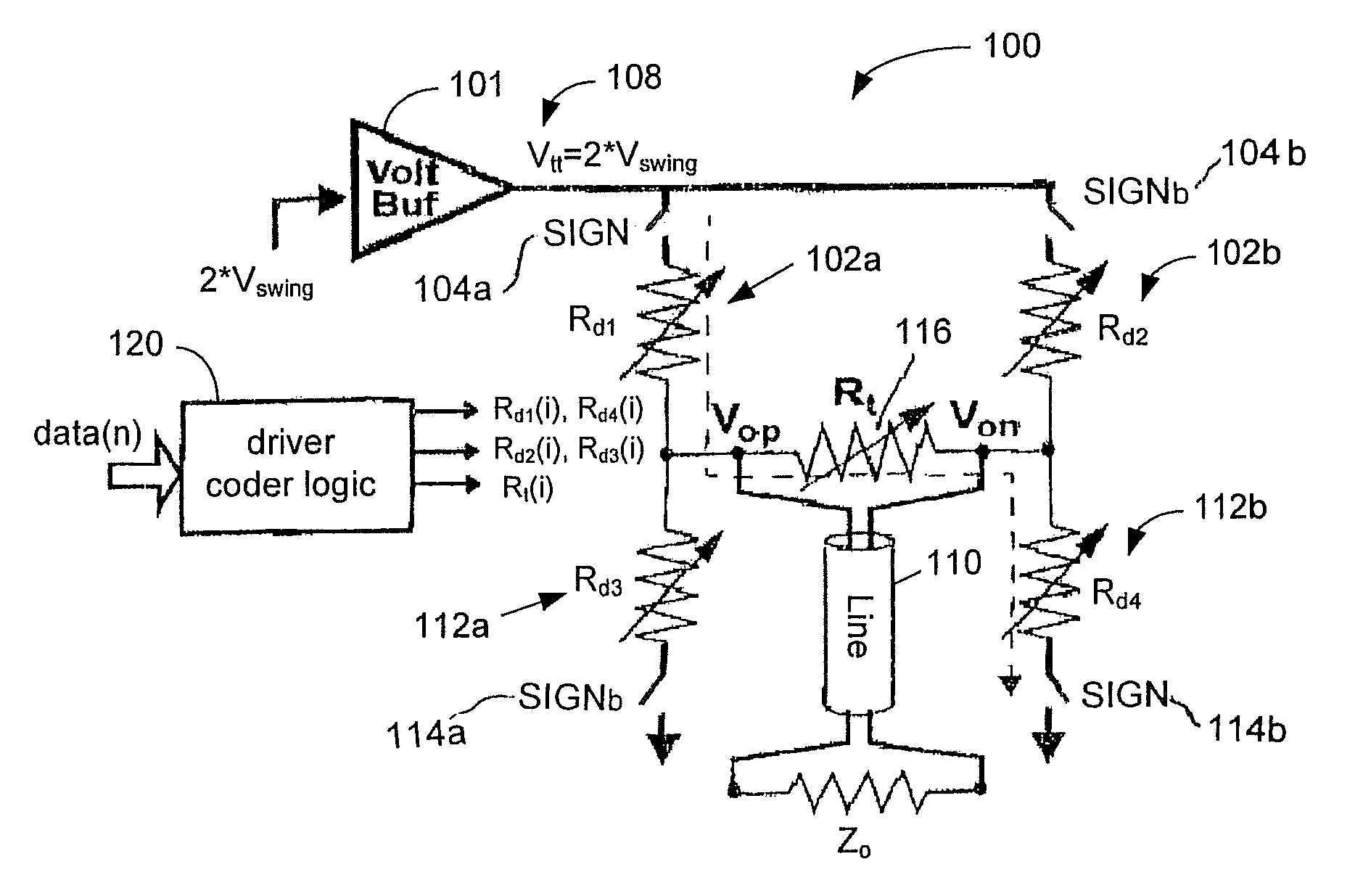 Low-power low-voltage multi-level variable-resistor line driver