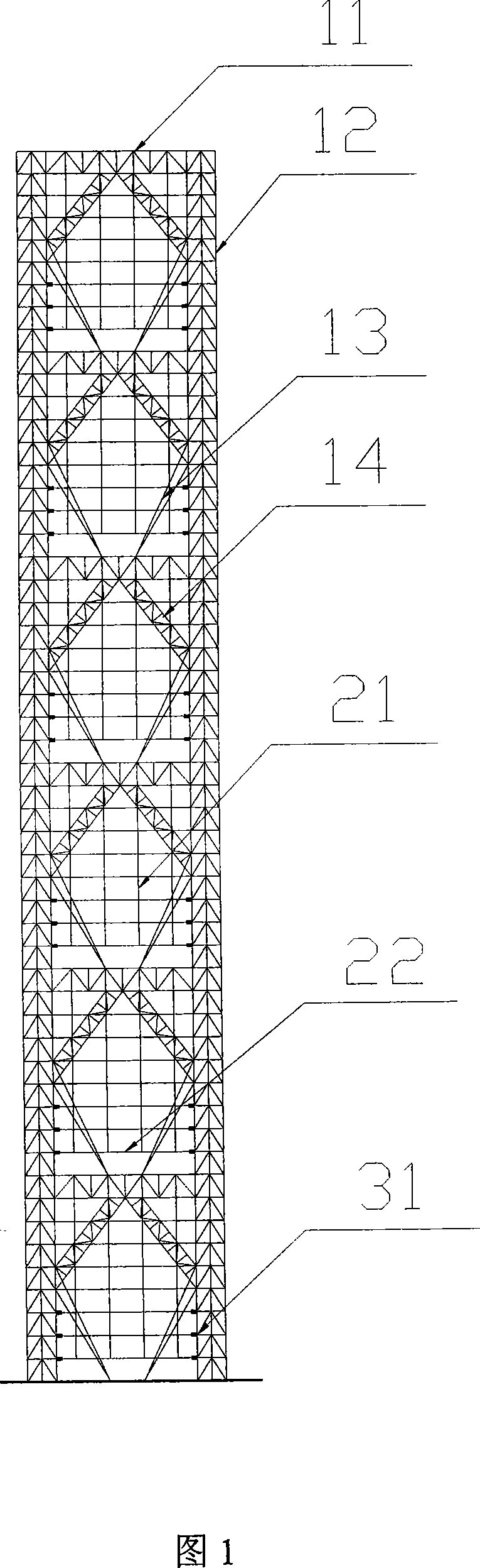 Suspension type giant-scale steel frame supporting structure with additional damping device
