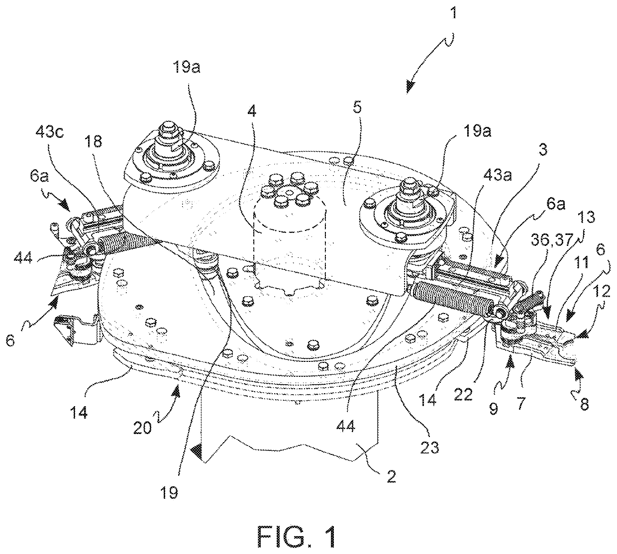 Handling device for containers provided with clamps for opening on command