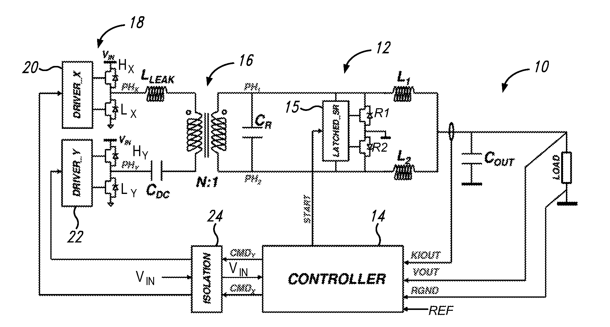 Method of feedback commanding a monophase resonant converter, a related monophase resonant converter and a polyphase resonant converter