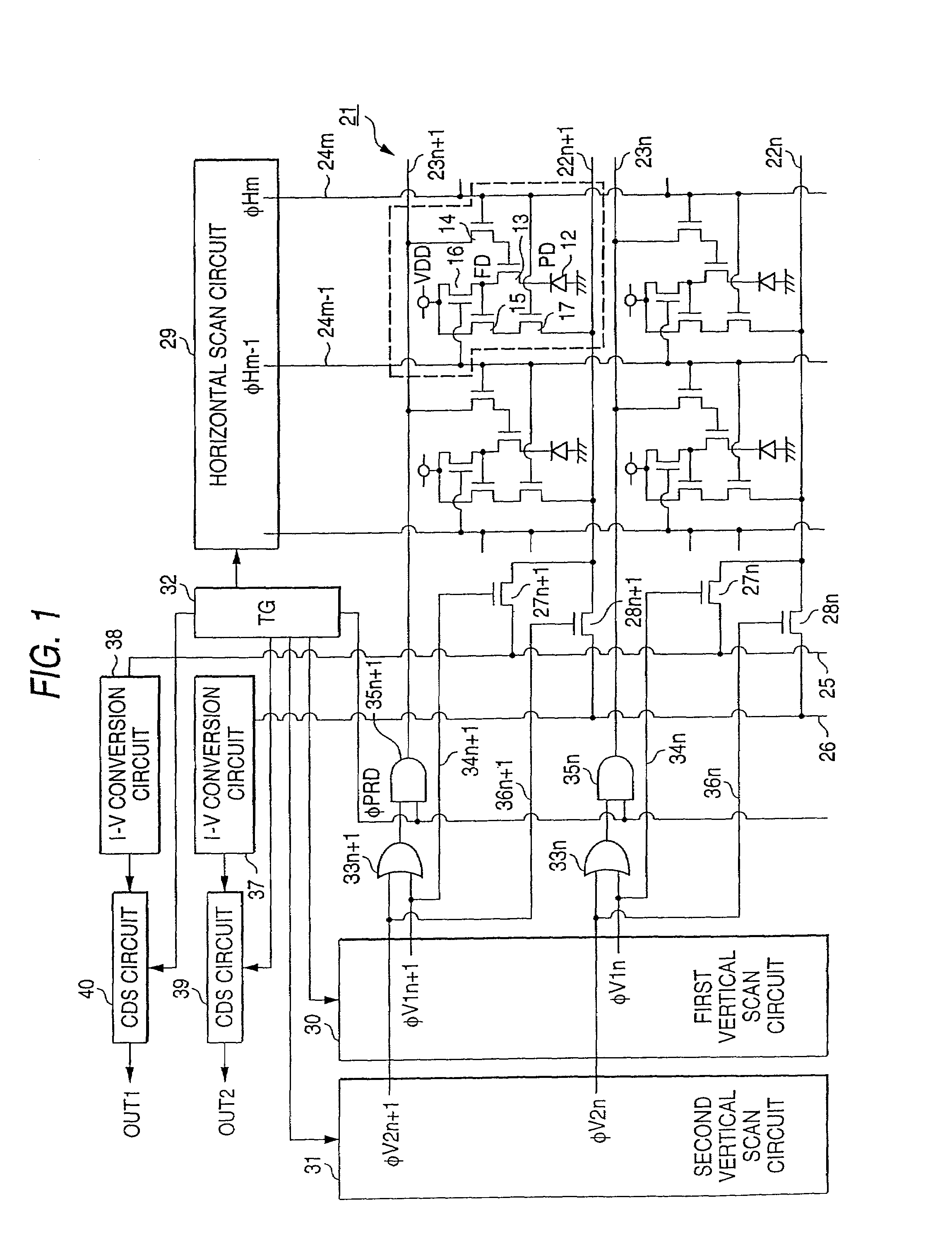 Solid-state imaging pickup device with vertical and horizontal driving means for a unit pixel