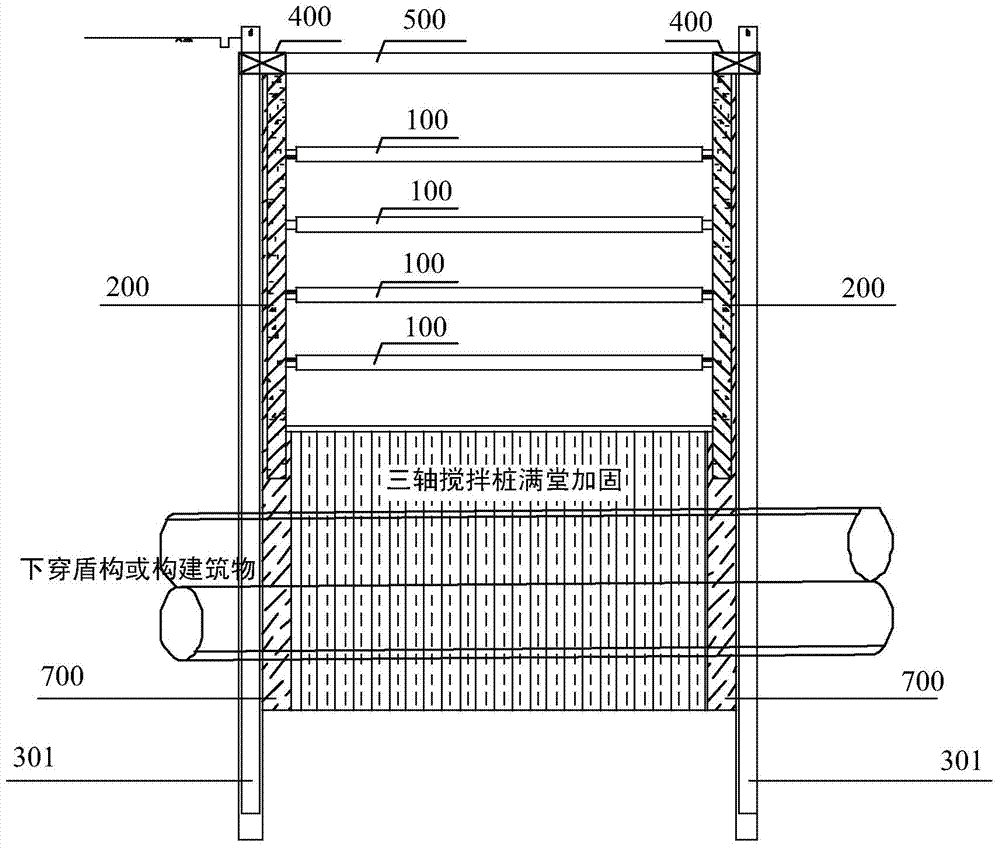 Shield-reserved penetration composite type foundation pit support wall and construction method thereof