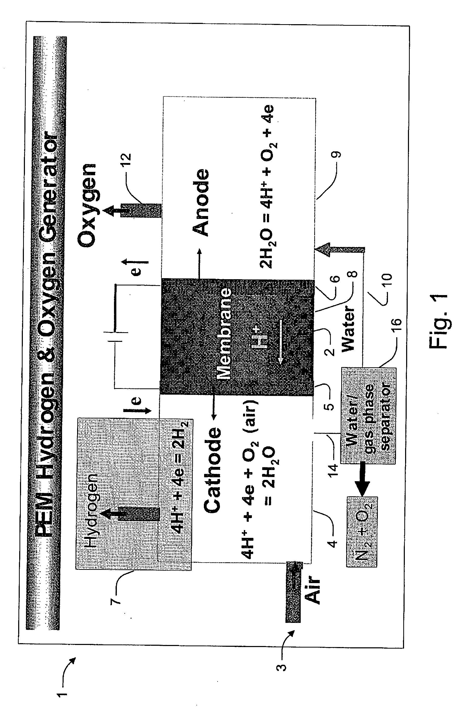 PEM water electrolysis for oxygen generation method and apparatus