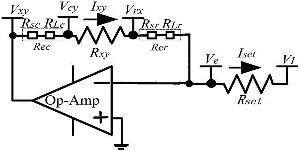 Test circuit for resistive sensor array based on two-wire system isopotential method