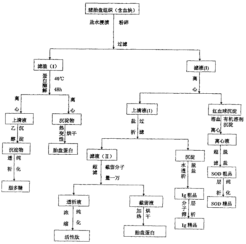 Co-production process for extracting multiple bioactive substances from pig placenta