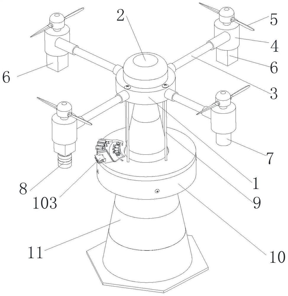 Unmanned aerial vehicle placing and recycling device and traffic cone assembly with same