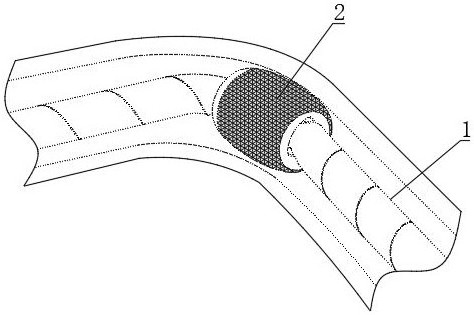 A device for cleaning the inner wall of an adaptive curved pipe