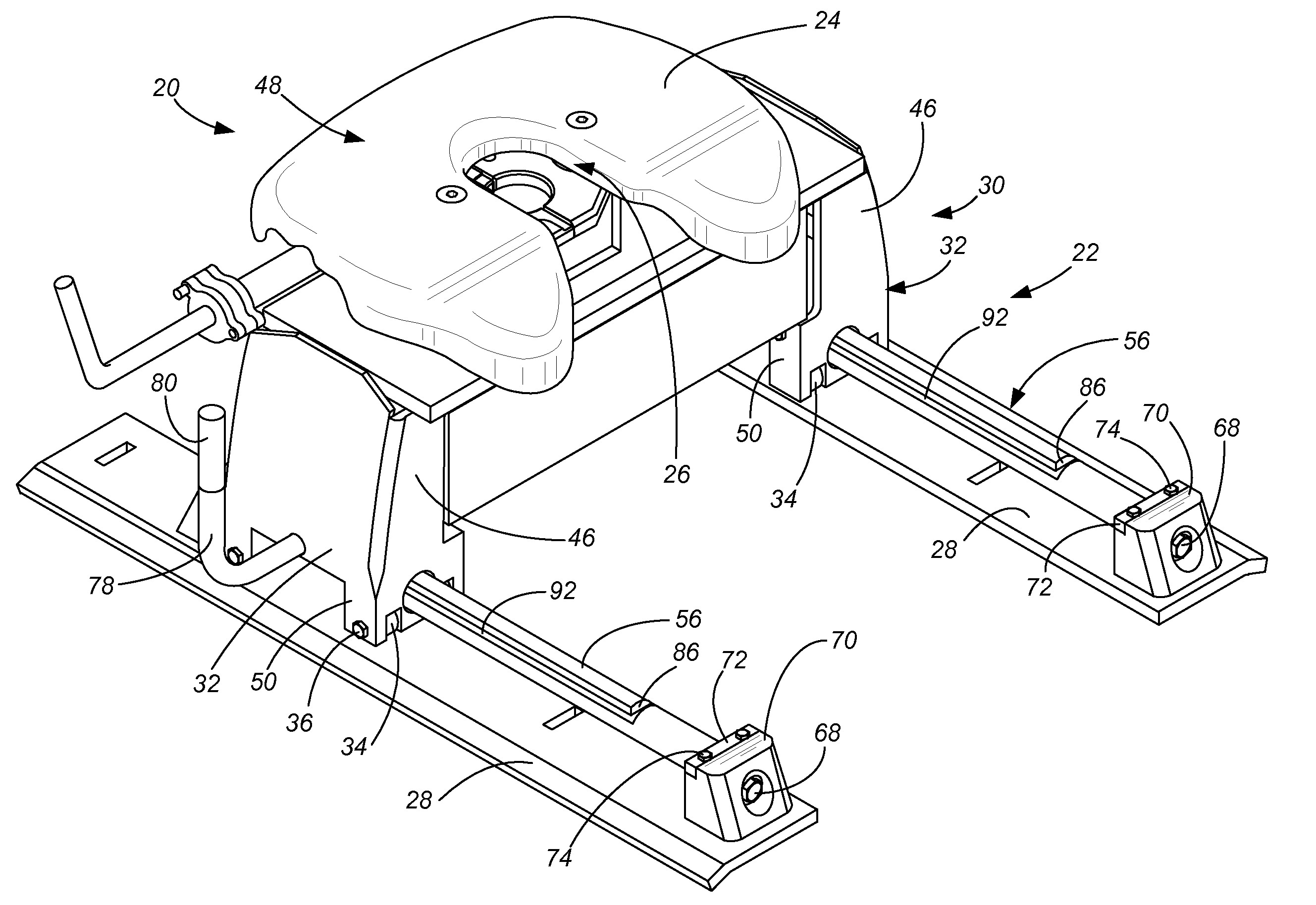 Moveable Hitch With Stress-Free Elevated Bearing Guide