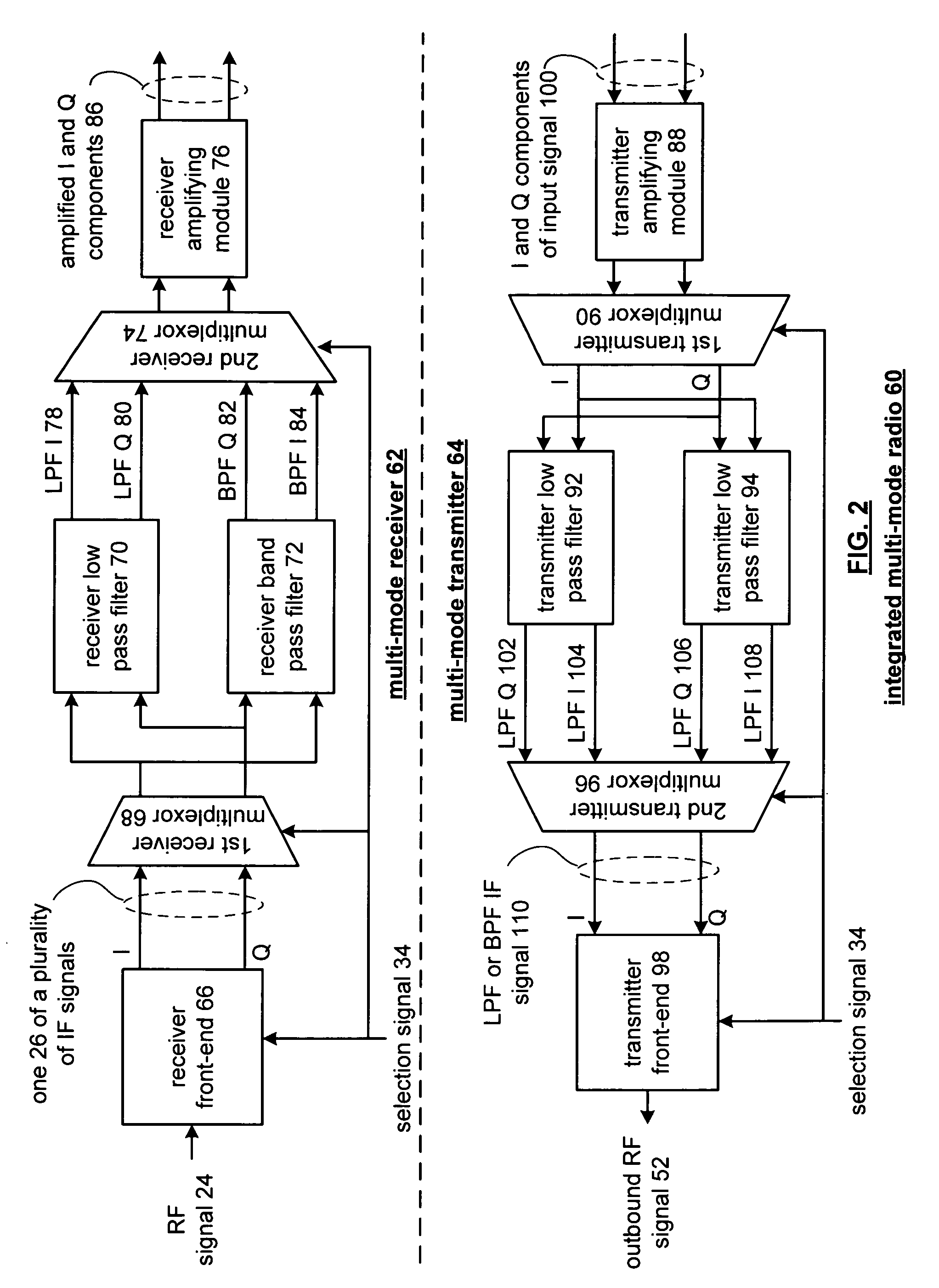 Integrated multimode radio and components thereof