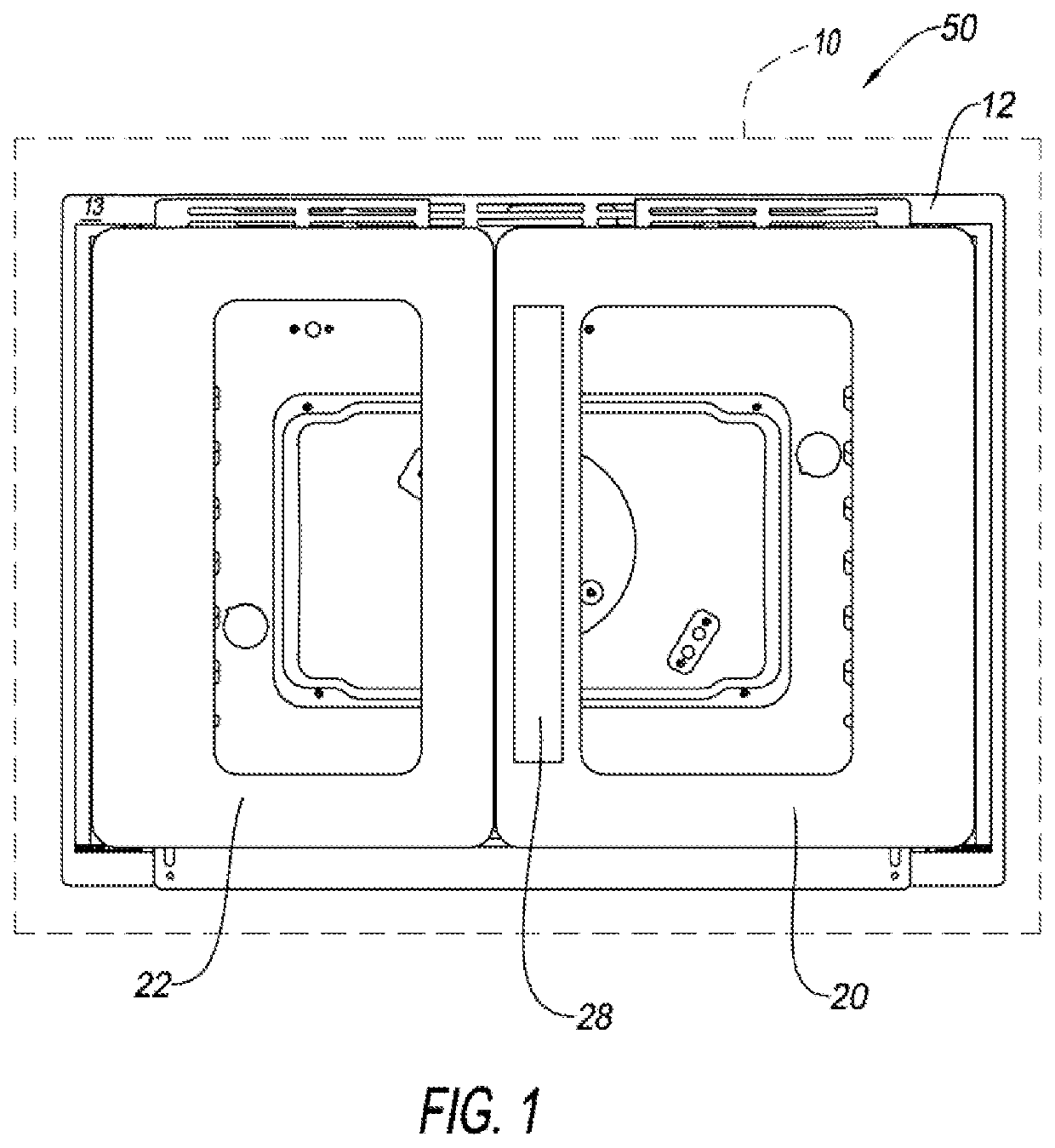 Cooking appliance having stowable double doors