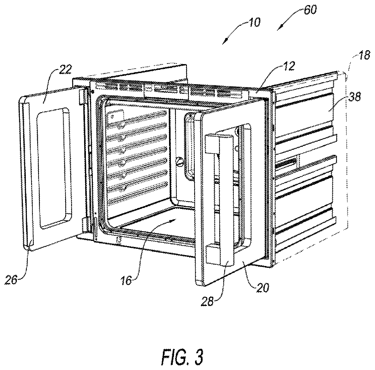 Cooking appliance having stowable double doors