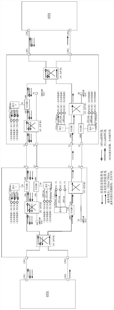 Double-end switching optical fiber protection device and detection method suitable for OTN (Optical Transport Network)