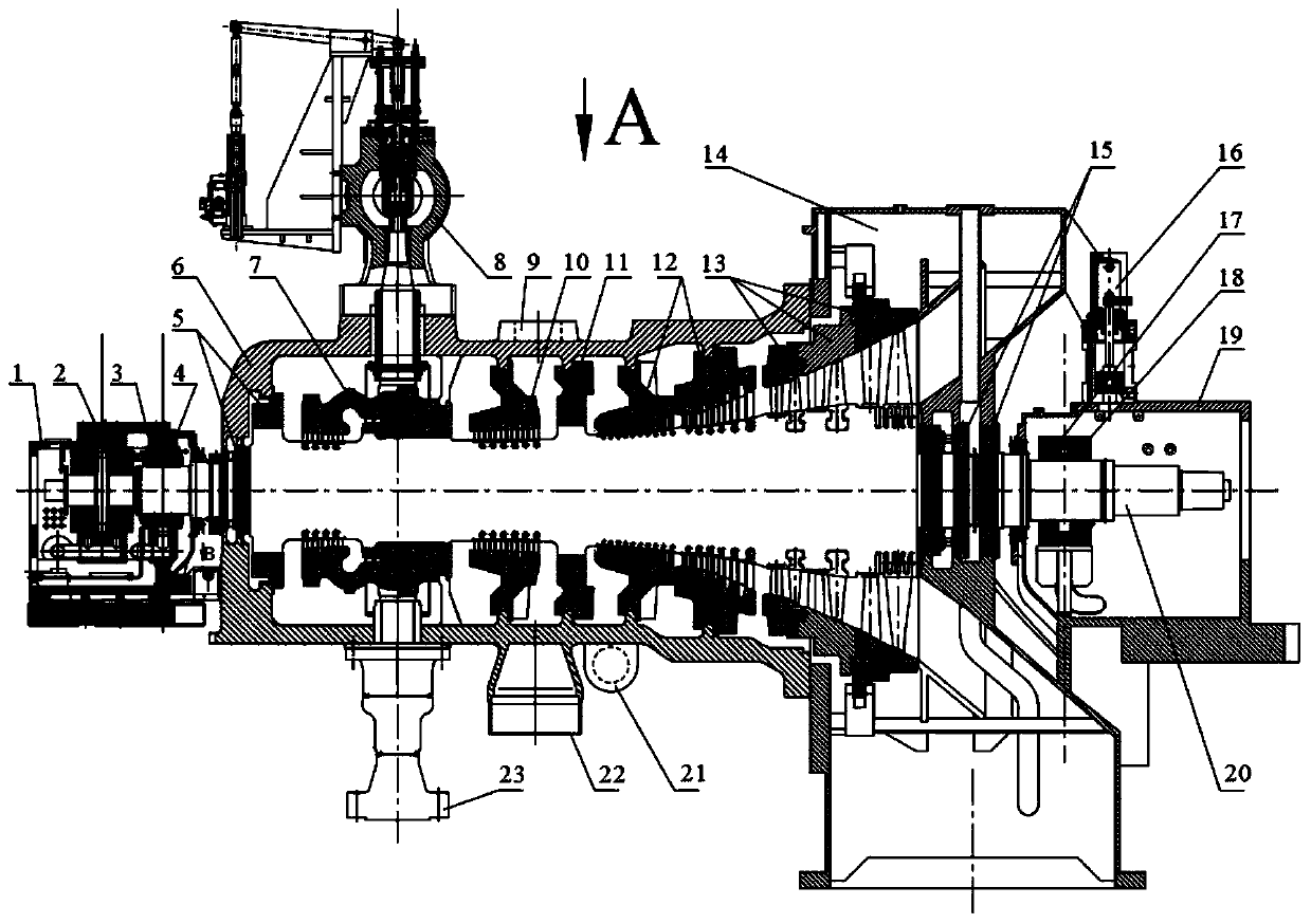 Steam turbine for cracking gas device and cracking gas system