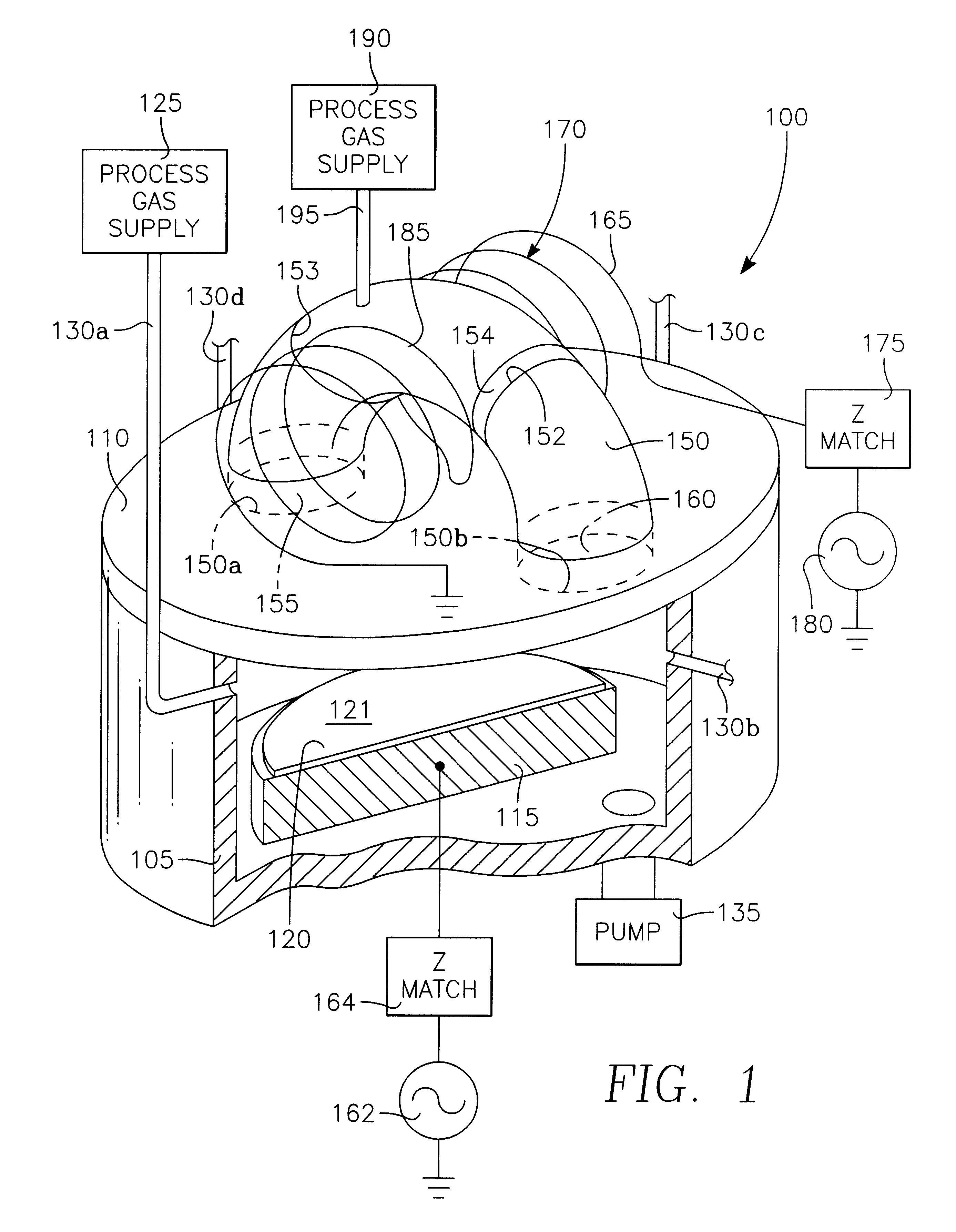 Externally excited torroidal plasma source with a gas distribution plate