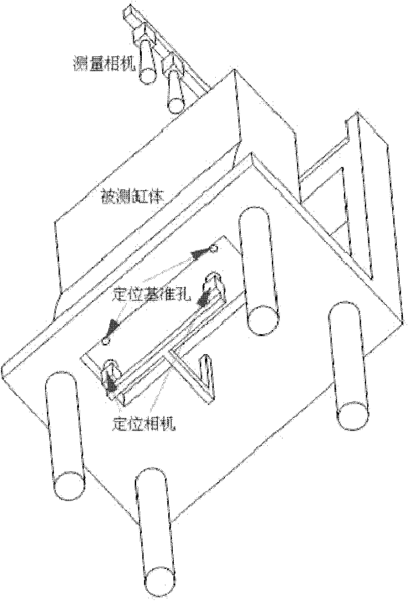 Multi-camera combination based method for online measuring engine cylinder combination face hole group