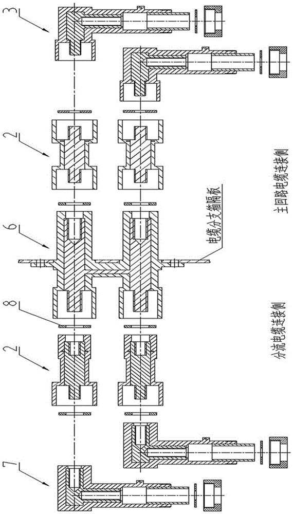 Cable branch box distribution wall bushing and its connection assembly