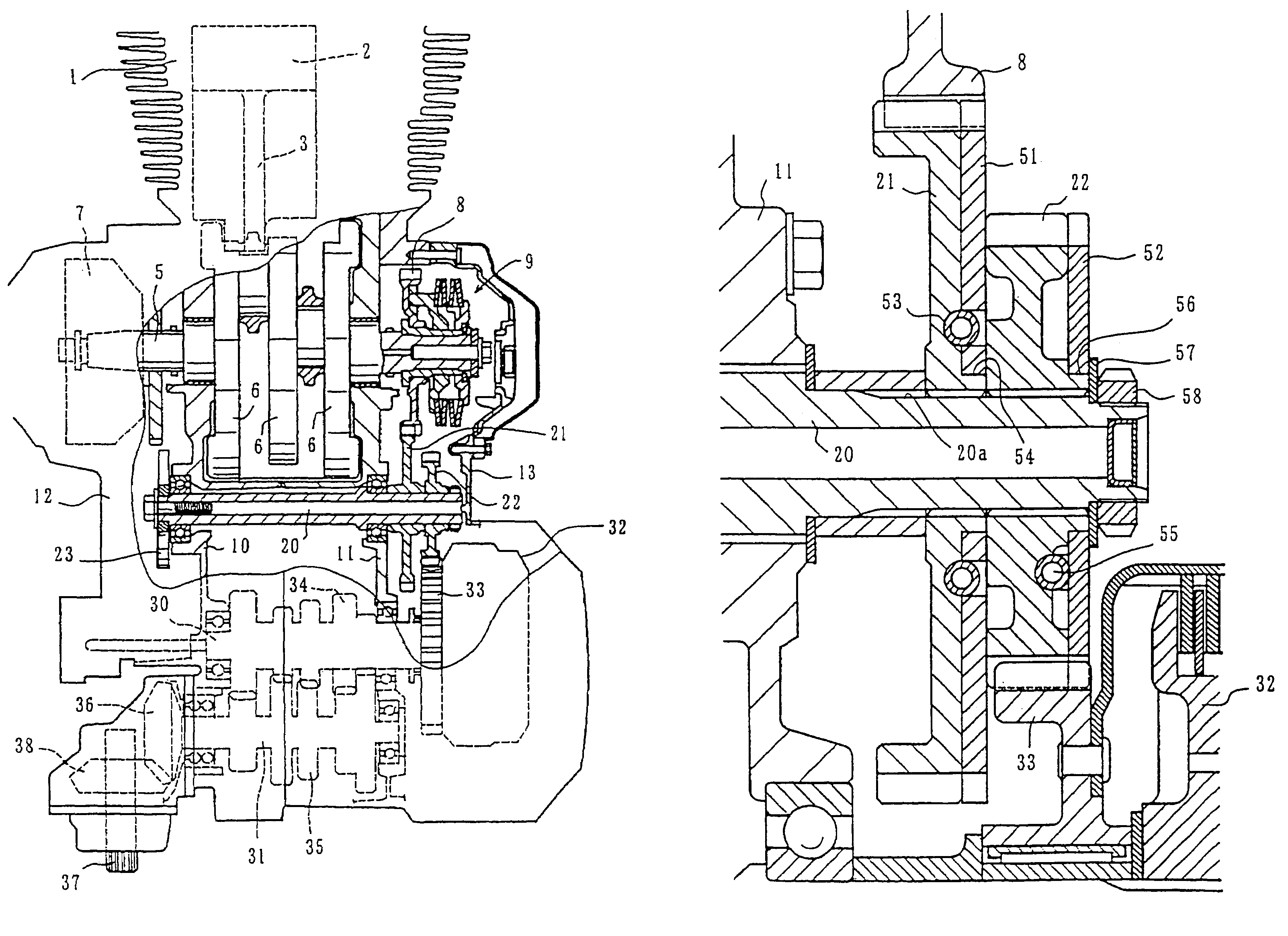 Structure for transmitting power of a motorcycle engine, and a method of assembly of said structure
