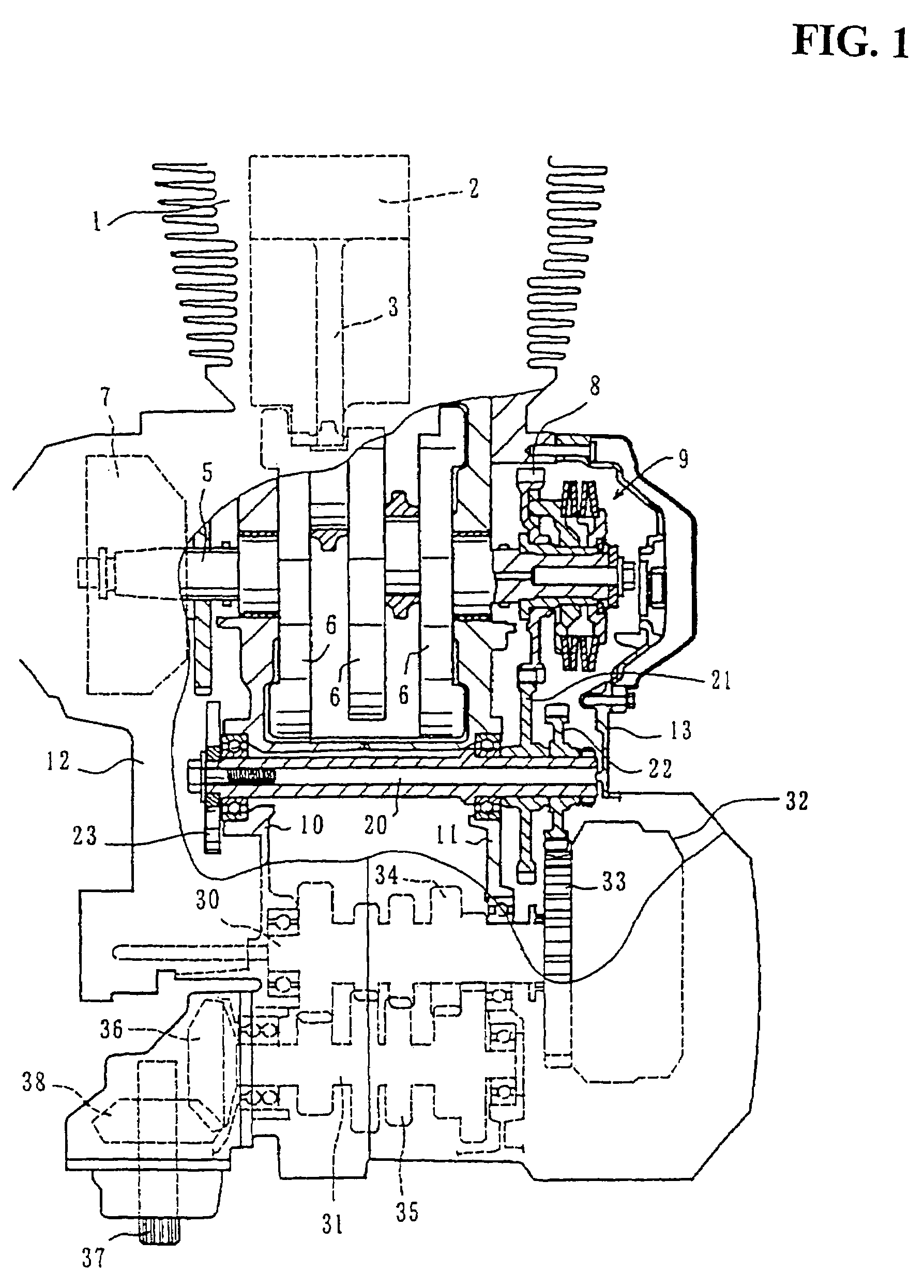 Structure for transmitting power of a motorcycle engine, and a method of assembly of said structure