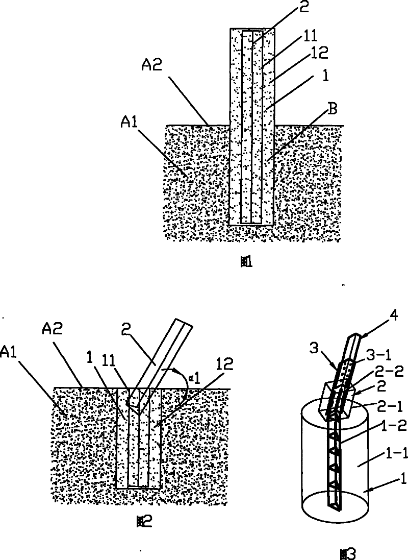 Novel structure inclined inserting digging hole pile foundation