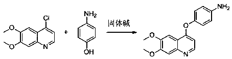 Method for preparing antitumor drug cabozantinib intermediate by solid base catalysis