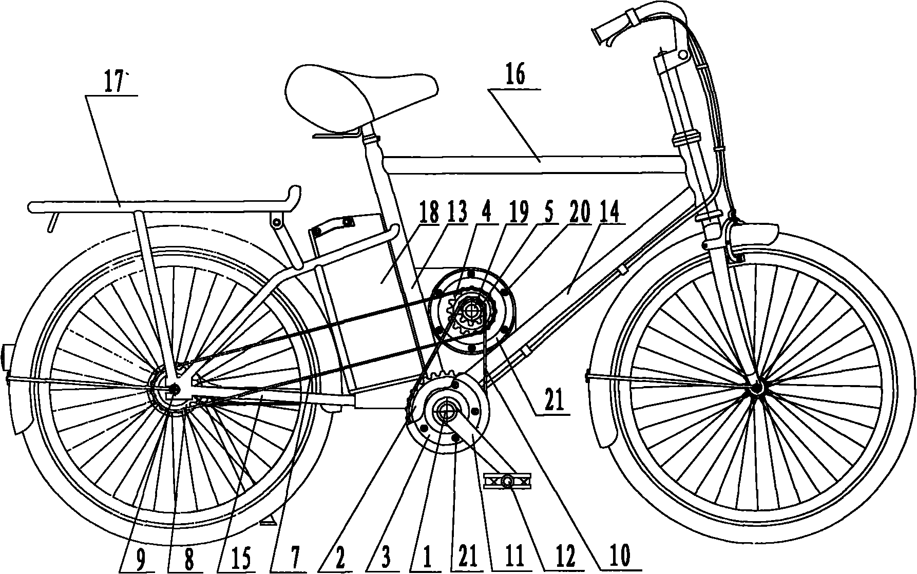 Mid-driving booster bicycle