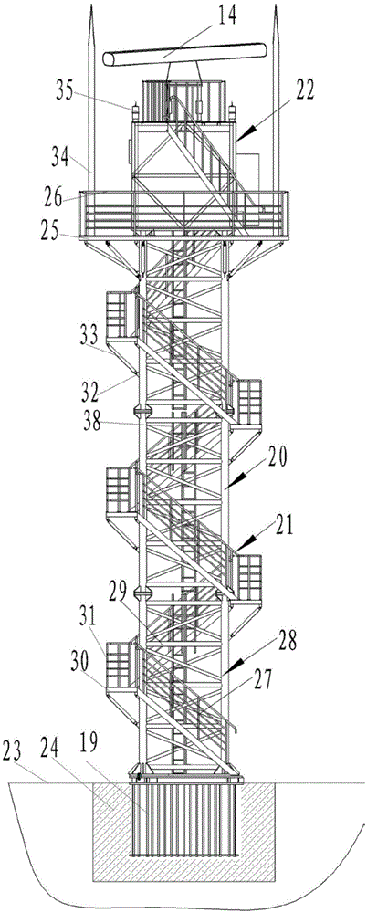 Radar dedicated tower system integrating shelter, escalator and installation platform