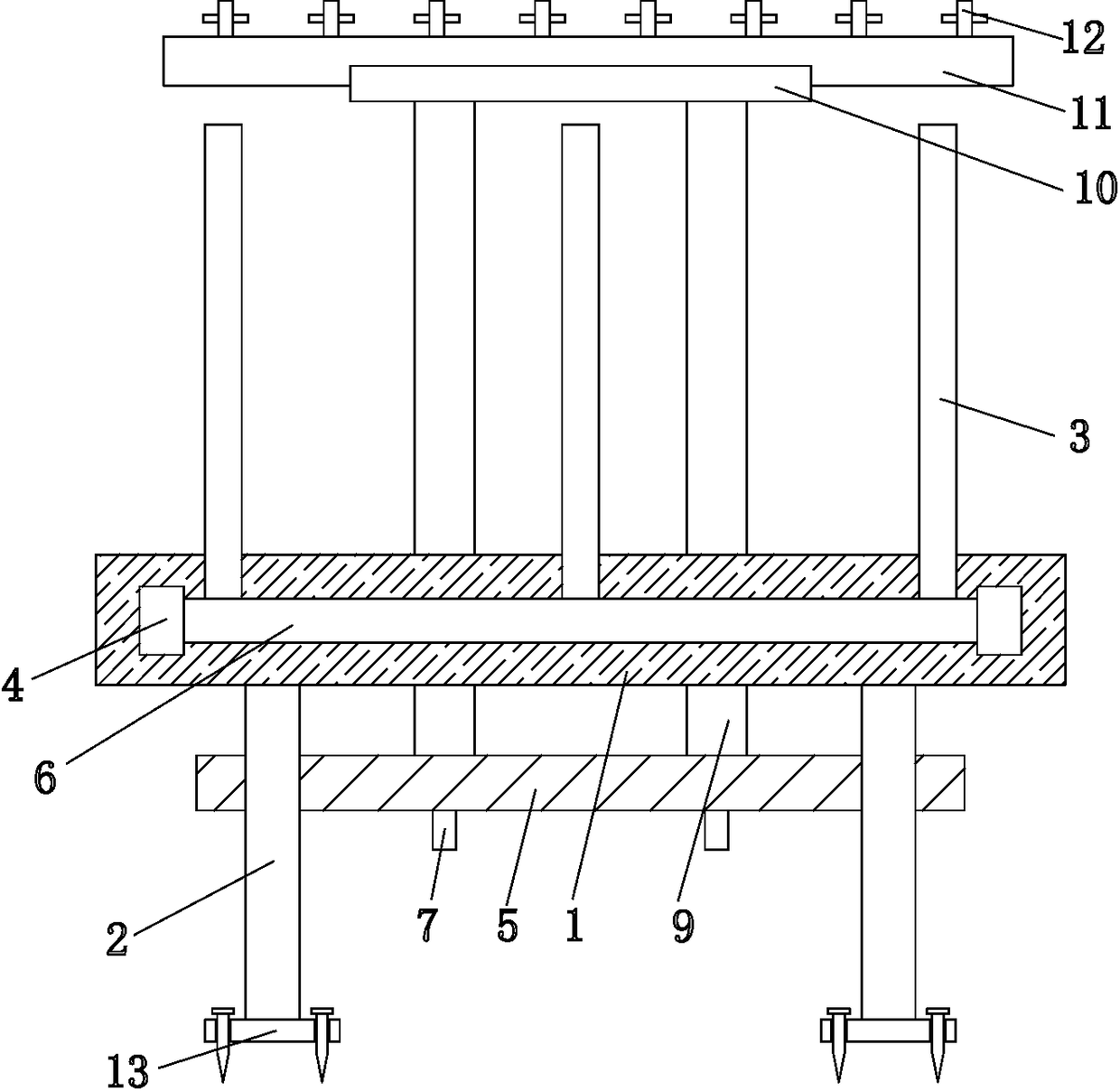 Supporting frame for grape planting