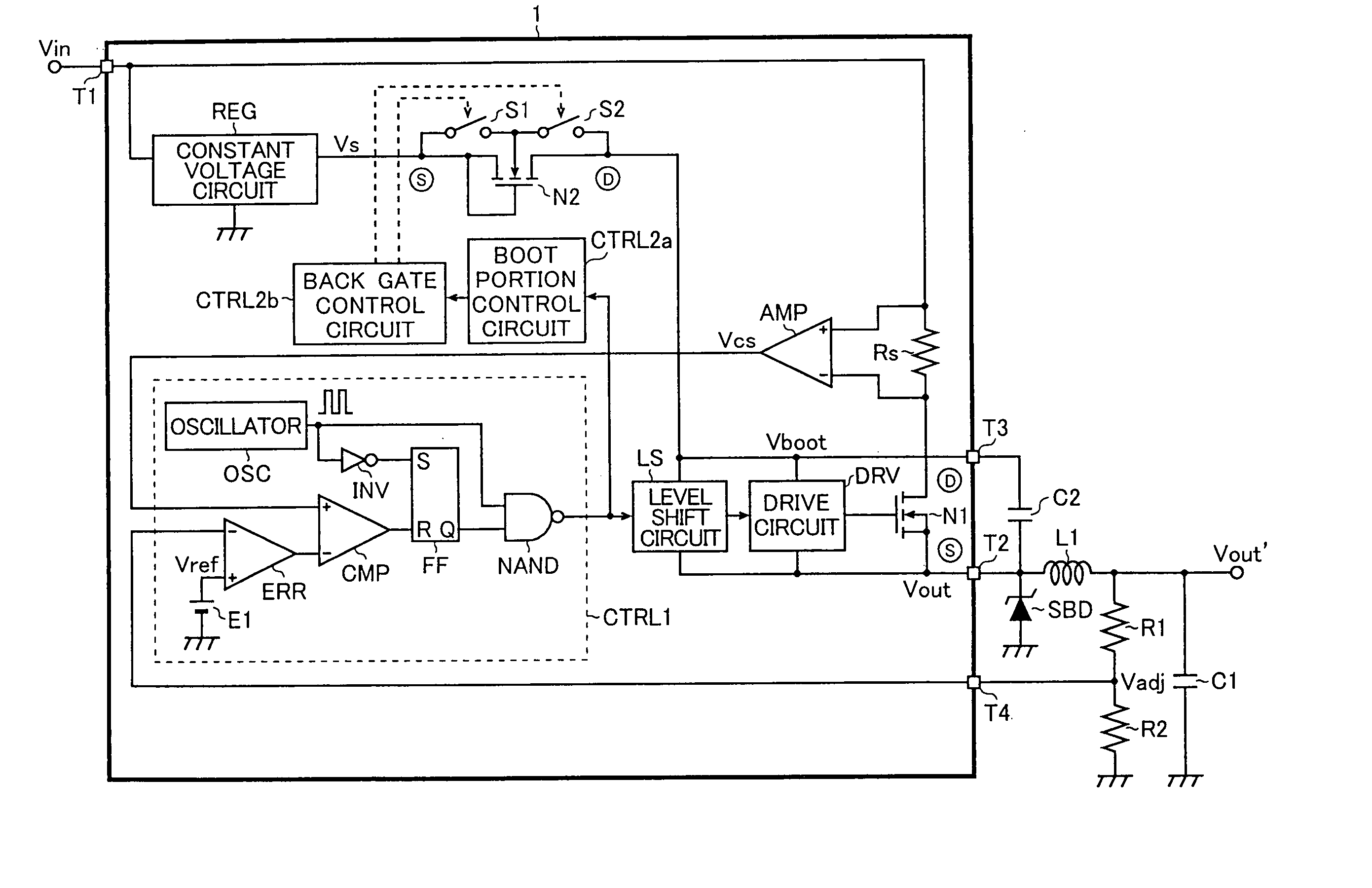 Semiconductor device, step-down chopper regulator, and electronic equipment