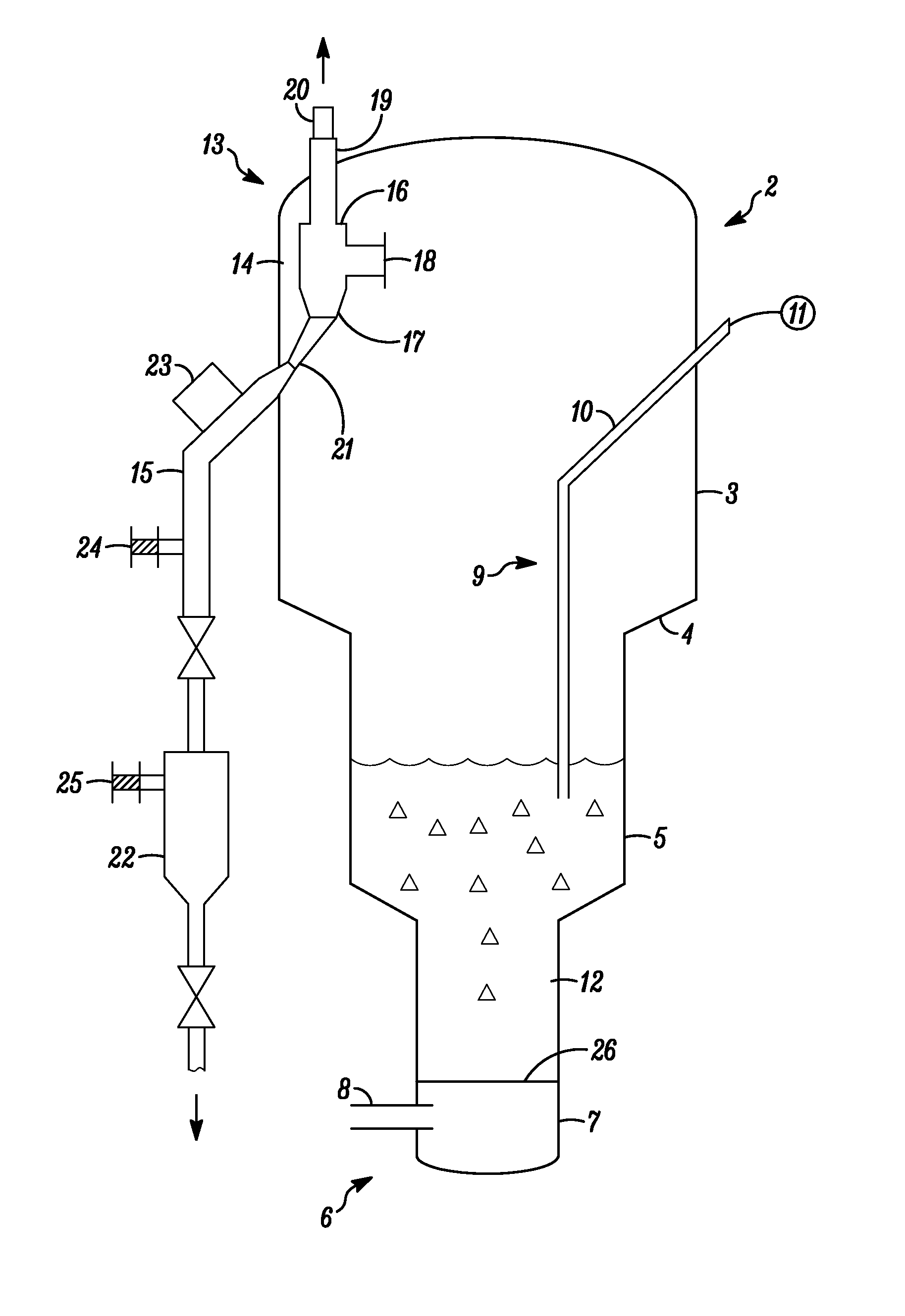 Internal cyclone for fluidized bed reactor