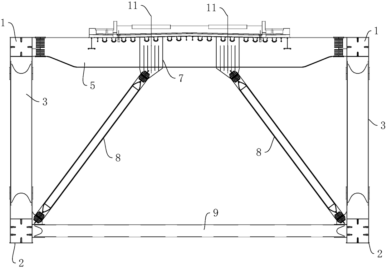 An ultra-wide cross-sectional structure suitable for a through steel truss girder of a double-track railway