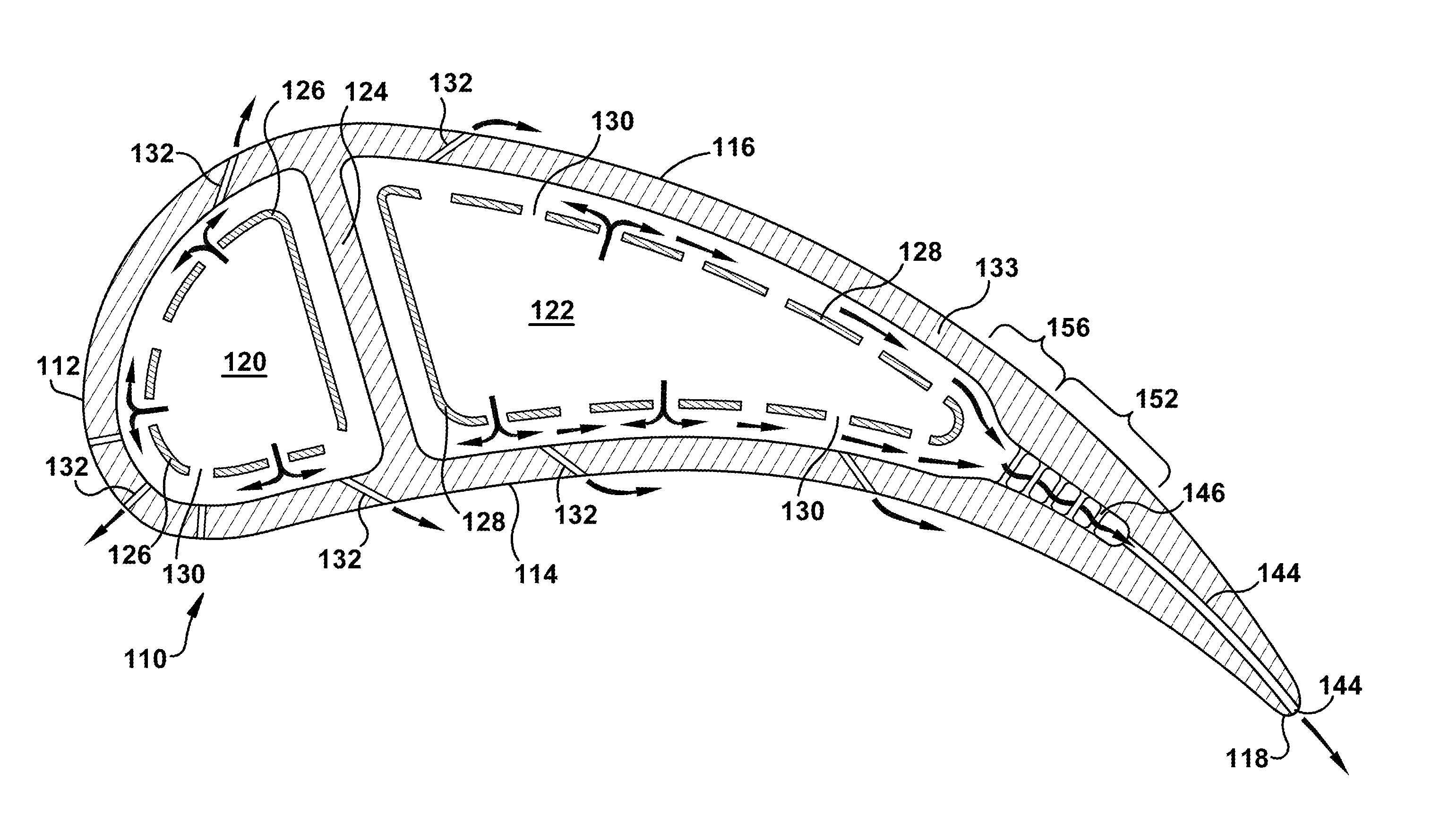 Turbine blade cooling with a hollow airfoil configured to minimize a distance between a pin array section and the trailing edge of the air foil