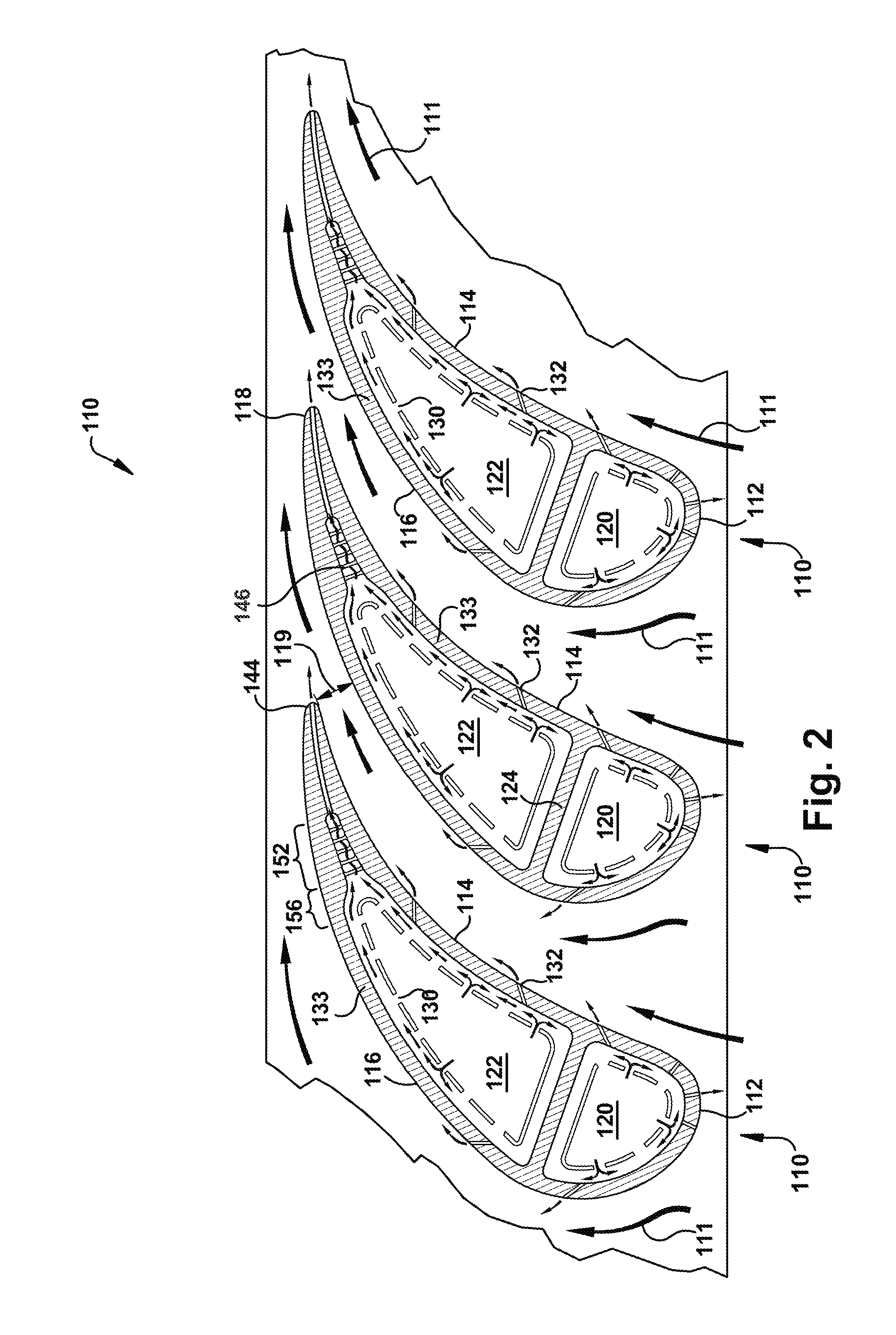 Turbine blade cooling with a hollow airfoil configured to minimize a distance between a pin array section and the trailing edge of the air foil