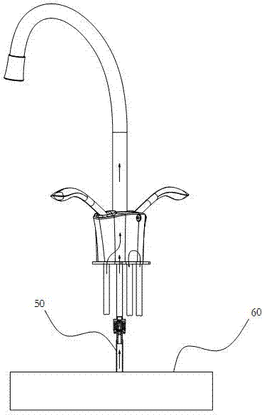 Water path structure and faucet with water path structure