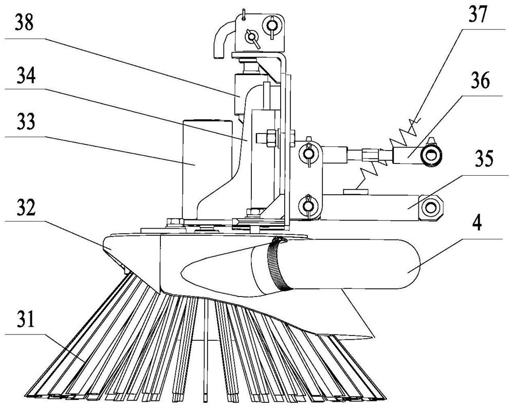 Suction nozzle device with curb sweeping and dust suppression functions and road sweeper