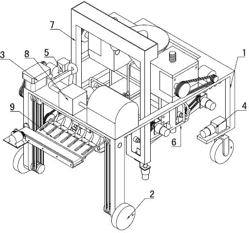 Full-automatic green belt pruning and cleaning trolley