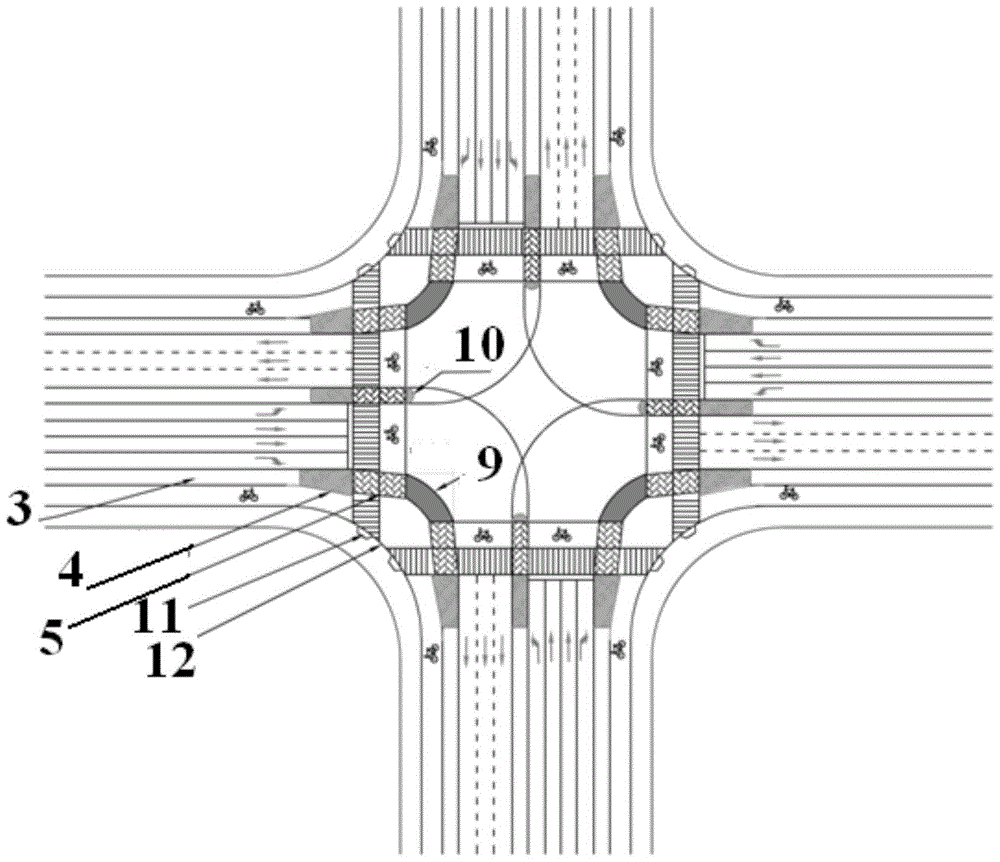 A streamlined slow traffic integrated intersection