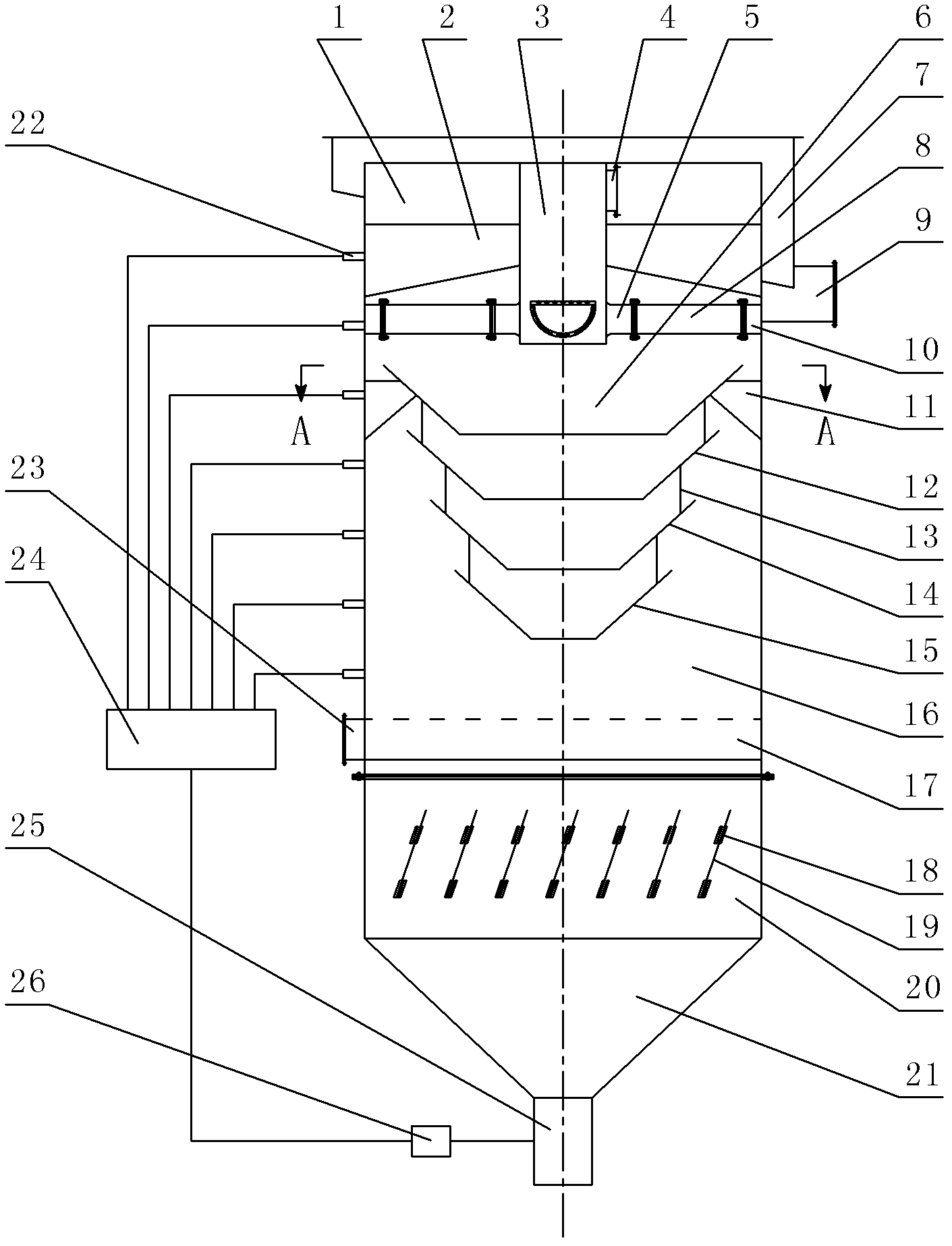 Liquid-solid interference fluidized bed separator as well as separating method and application thereof