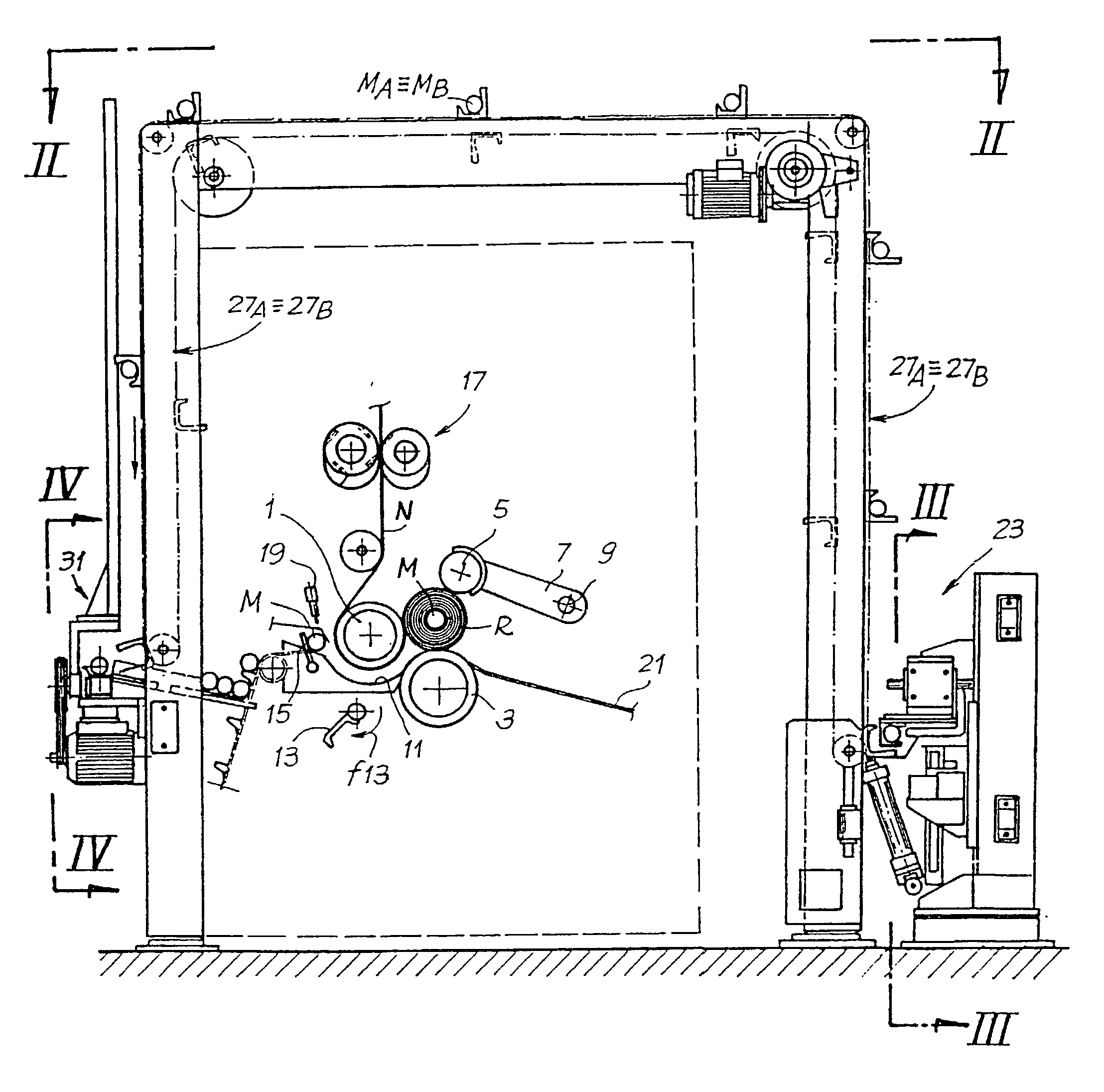 Rewinding machine and method for winding up rolls of weblike material on extractable mandrels