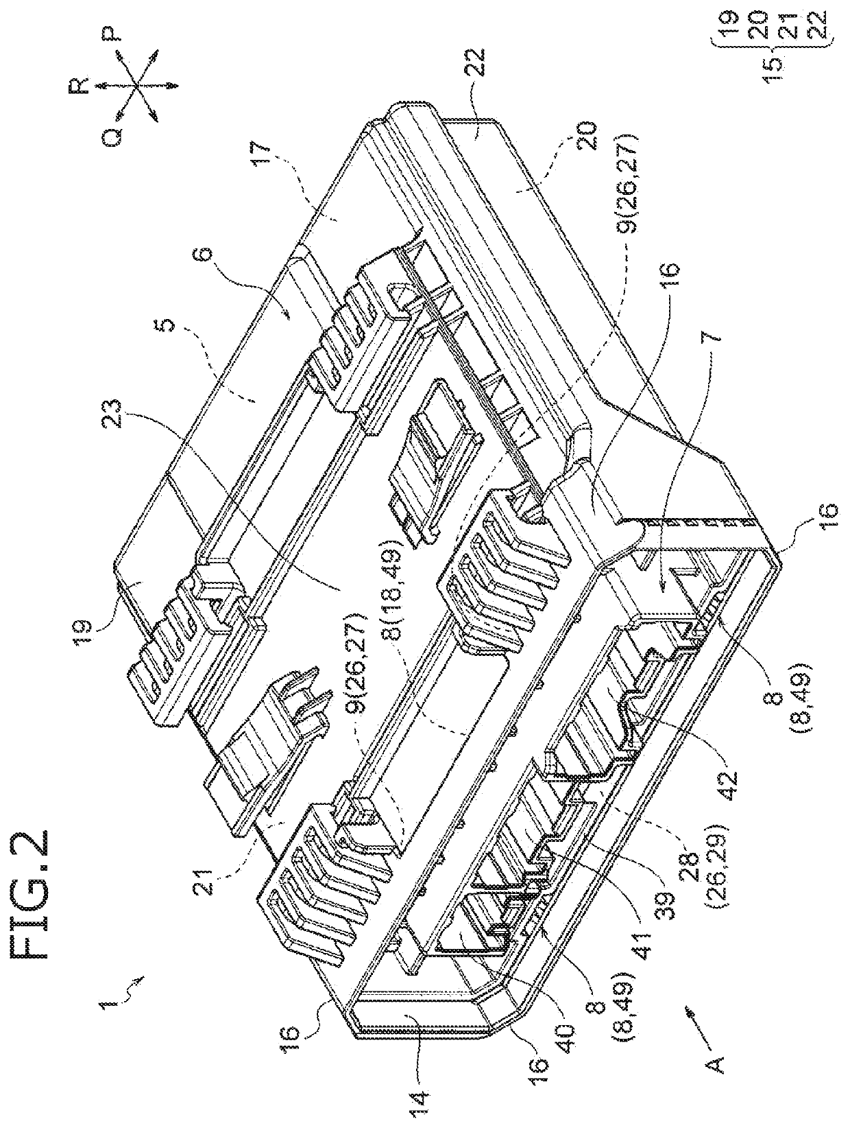 Engagement structure of cover and block member, electronic component module, electrical connection box, and wire harness