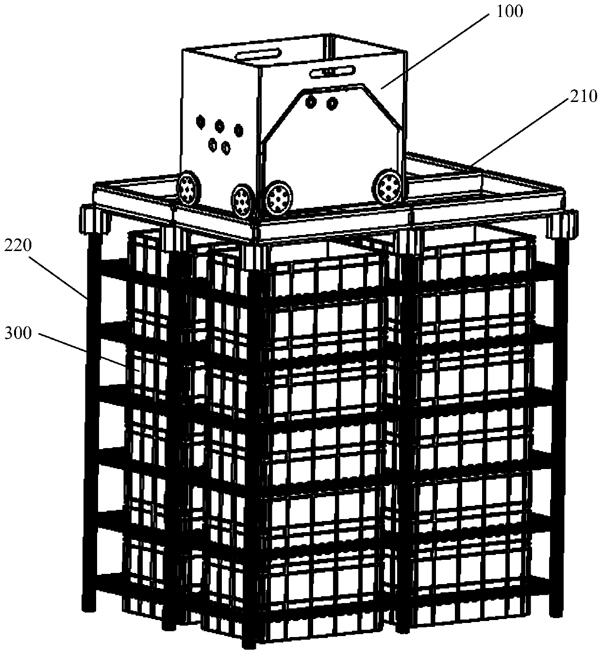 Method and equipment for carrying multi-layer stacked material boxes in storage rack