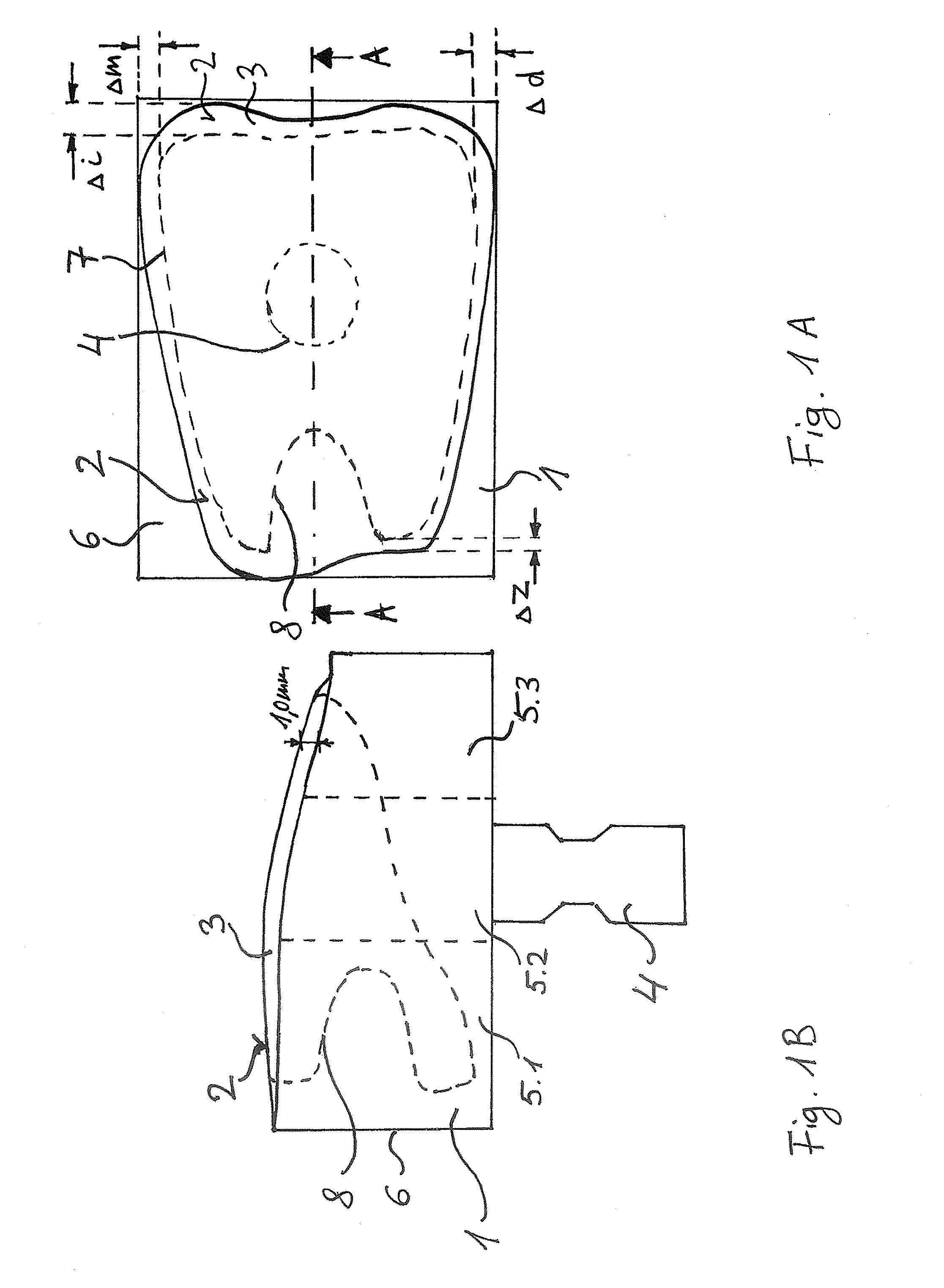 Blank and database of prefabricated partial surfaces of dental prosthetics