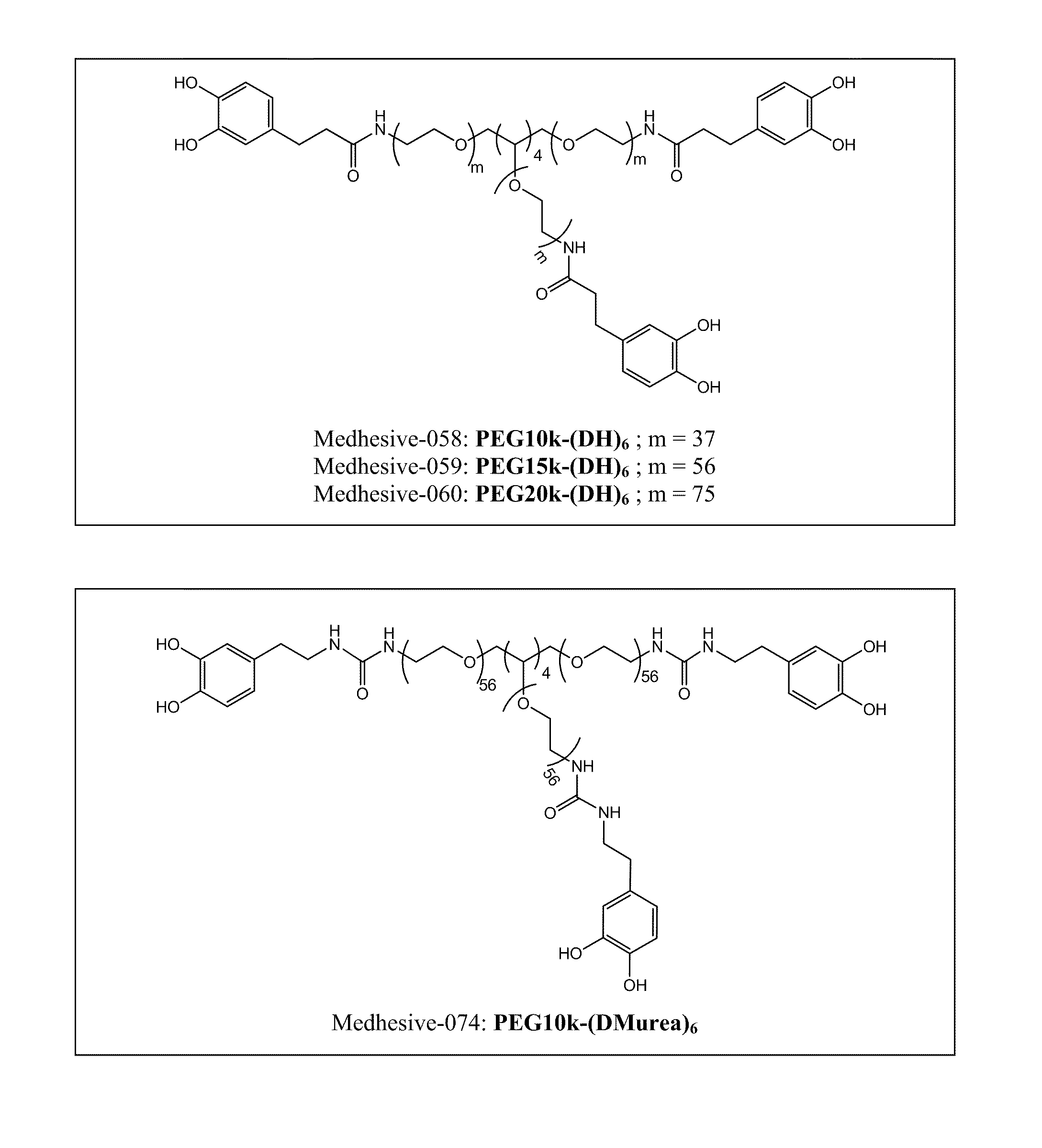 Multi-armed catechol compound blends