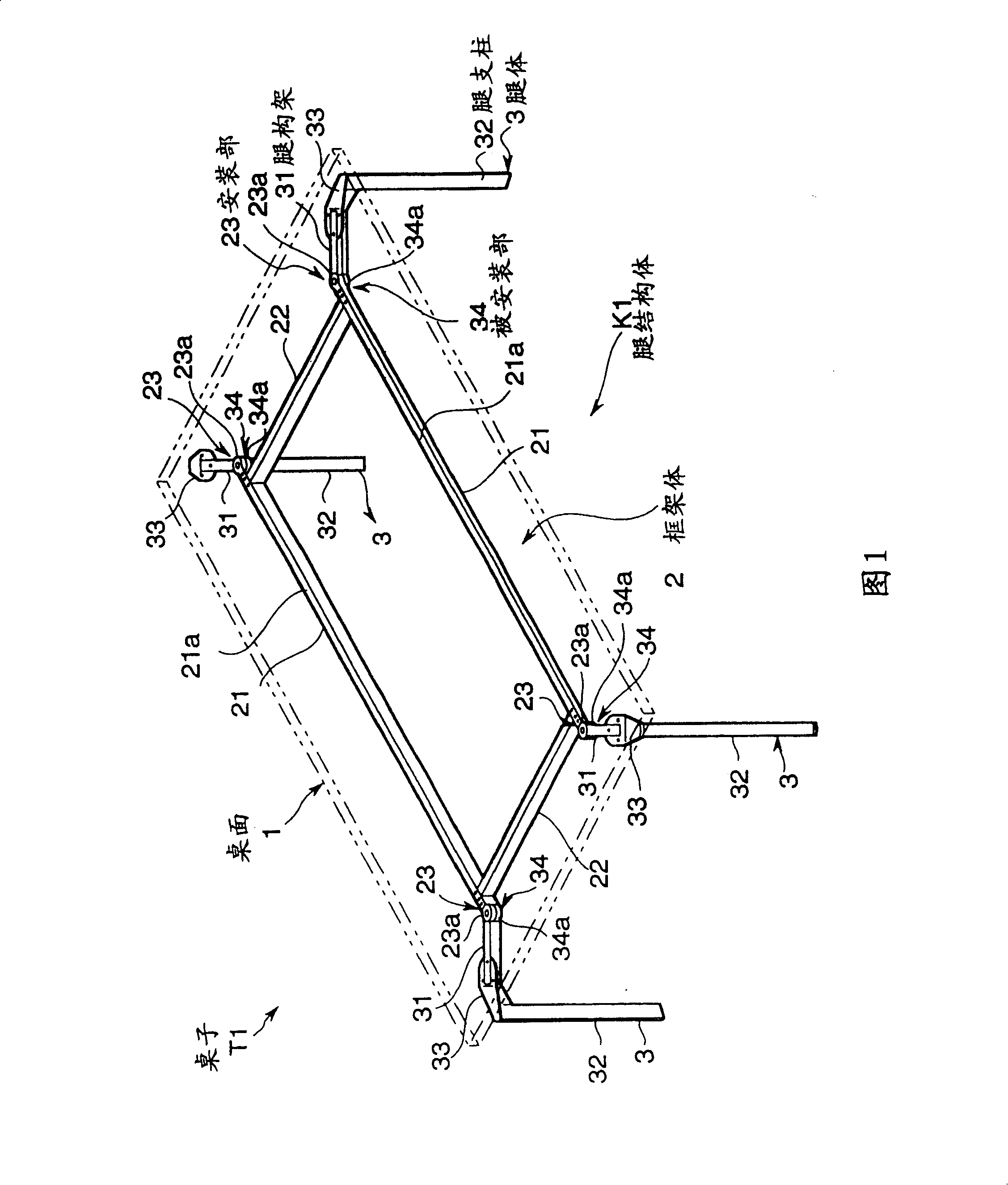 Leg structure and furniture with table top